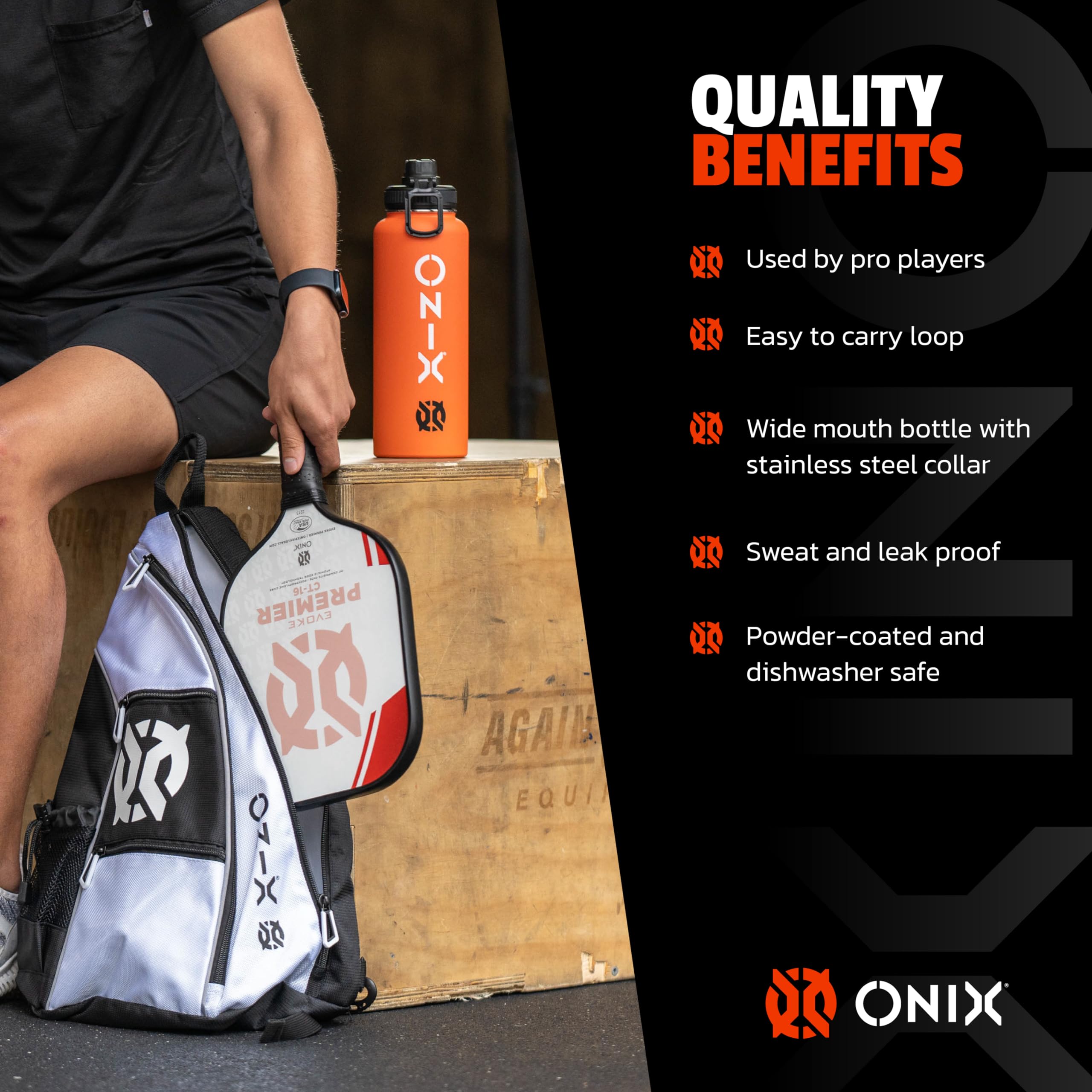 Stainless Steel ONIX Pickleball Accessory Dishwasher Safe Insulated Sweat Proof Double Wall 40 oz. Water Bottle — Orange