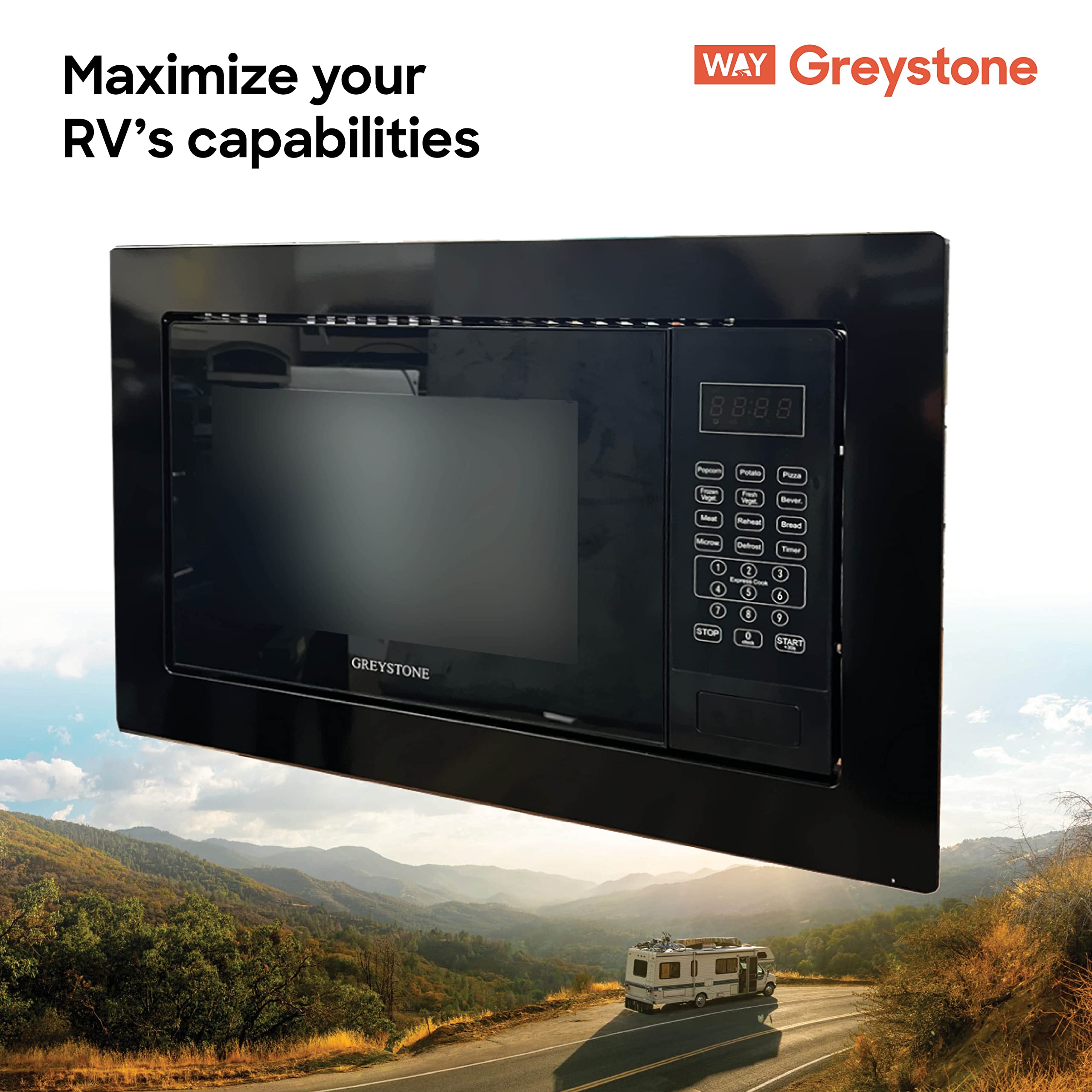 Built-In Greystone 0.9 Cubic Foot Microwave, Digital Touchpad, LED Display, Includes Trim, Black