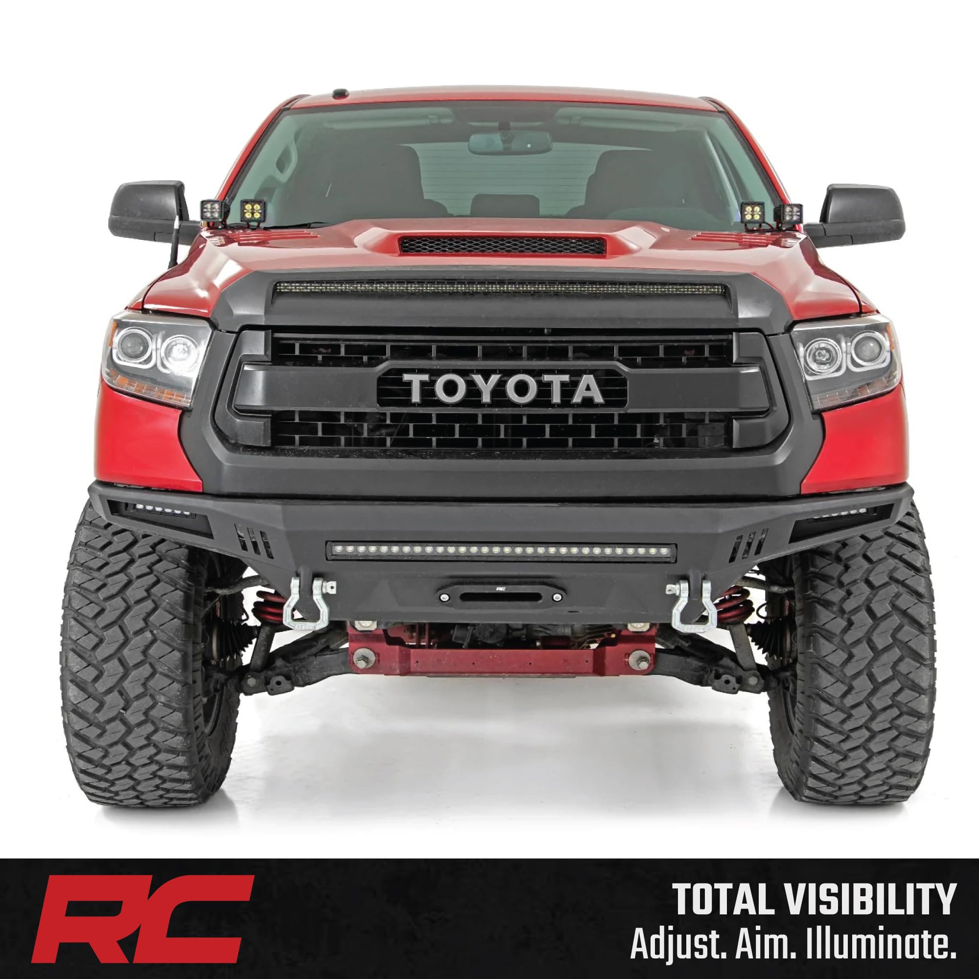 Rough Country 2" Quad Cube LED Lights with Amber DRL for Toyota Tundra (2014-2021) - Lower Windshield Mount, 7,200 Lumens, Spot Beam Off-Road Lighting