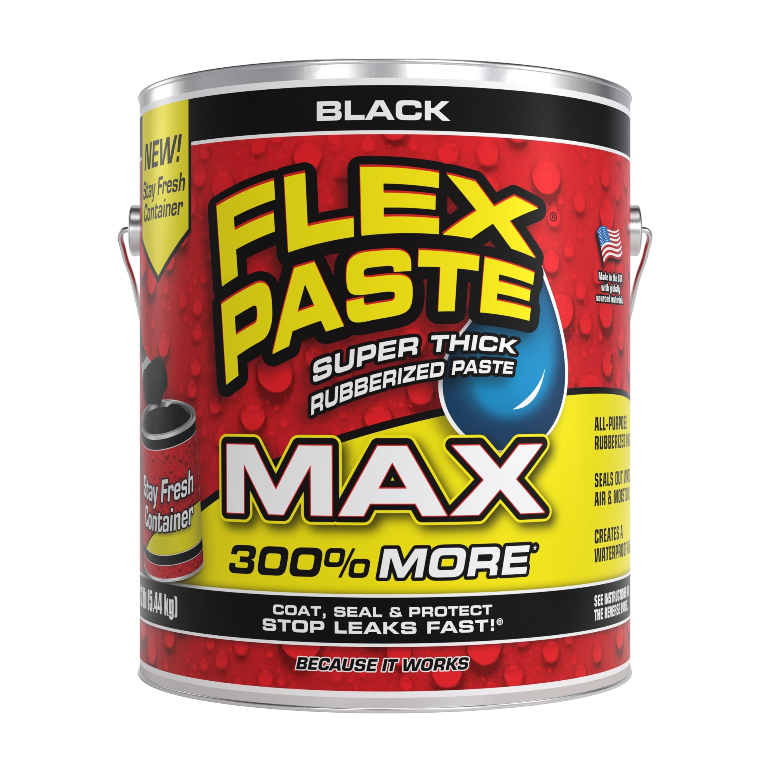 Flex Paste, Waterproof Putty Paintable Sealant, Fill Gaps Cracks Holes - Block Out Water and Air - UV Resistant - Walls, Drywall, EPDM, Concrete, Roof, RV Repairs, Black, MAX