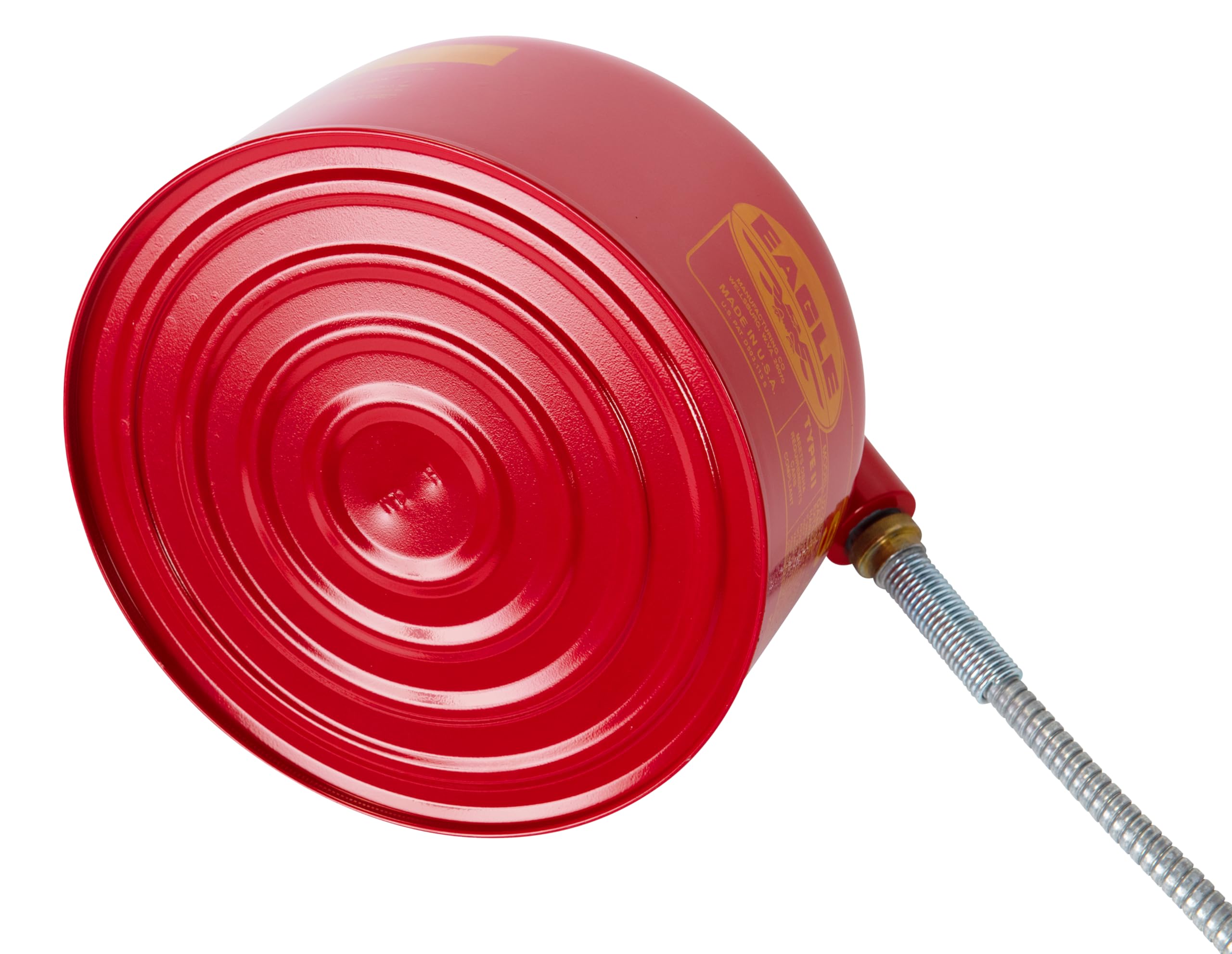 Eagle 2.5 Gallon Red Type II Safety Gas Can for Gasoline with Flame Arrester, Self-Closing Lid, and 12" x 5/8" Flexible Metal Hose, Made in the USA, Galvanized Steel Flammable Storage Can, U226SX5
