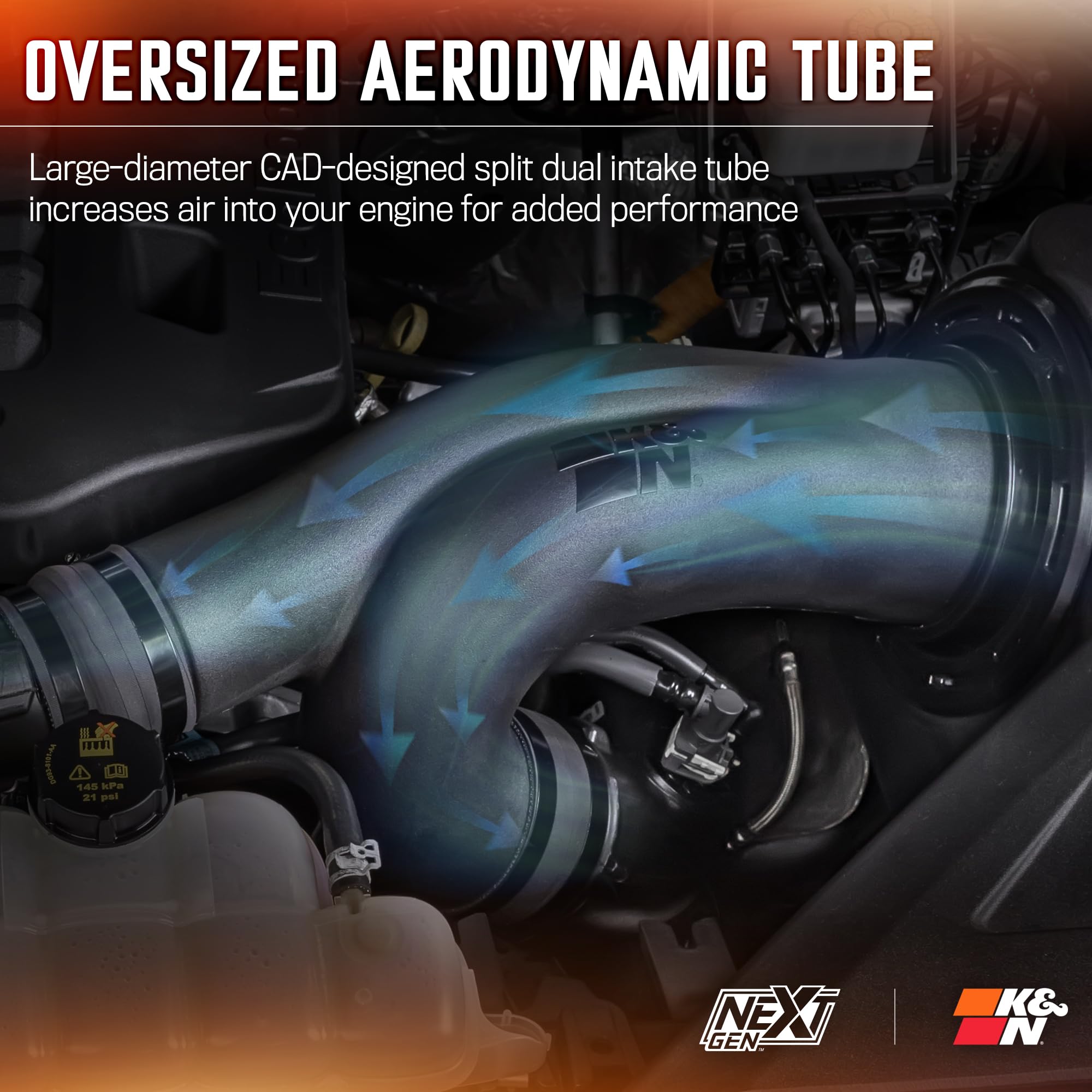 NextGen K&N Cold Air Intake System: High-Flow Cotton Filter: Compatible with 2021-2025 FORD F150; F150 Raptor; 50-2617