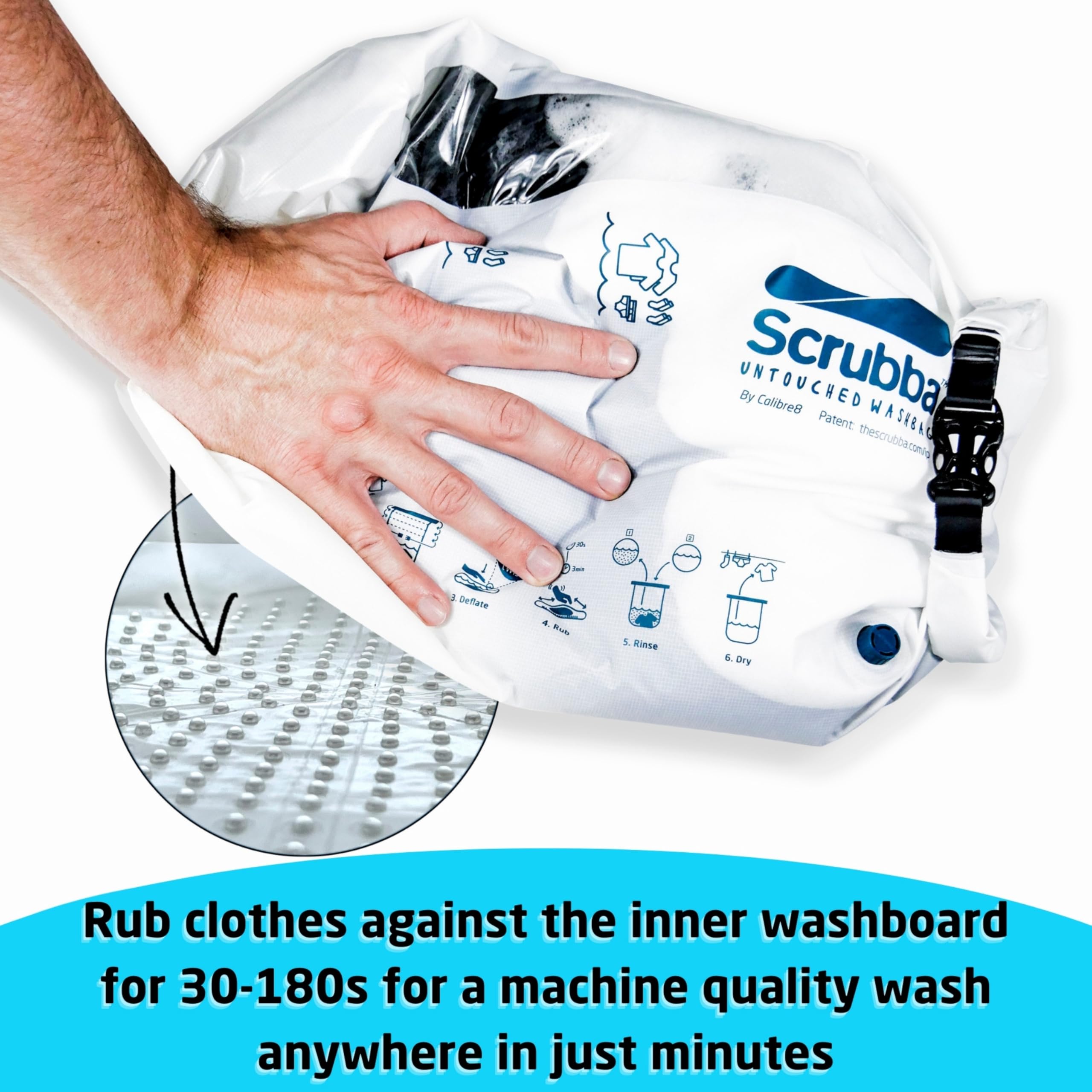 Scrubba Wash Bag Untouched - Portable Washing Machine - Eco-Friendly Manual Washing Machine for Travel, Camping, Baby Clothes - Travel Essentials, Gift - use with Laundry Detergent, & Sheets - 5.3 oz.