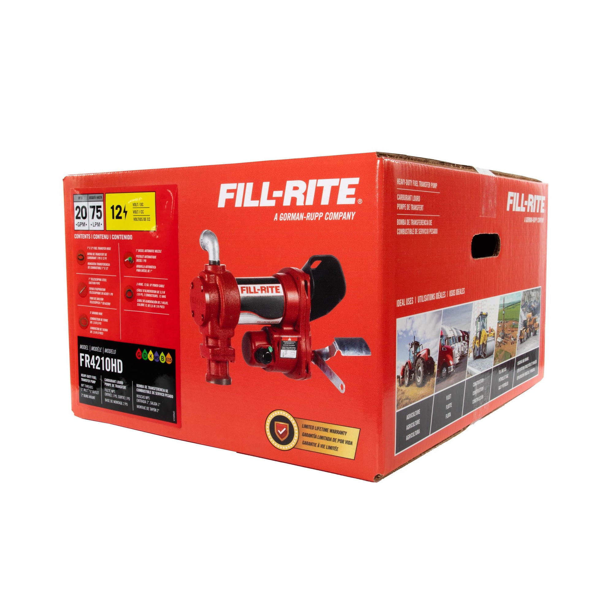 Fill-Rite 12V FR4210HD Fuel Transfer Pump with Discharge Hose & Automatic Nozzle, Green | Gasoline, Diesel, Kerosene, Ethanol & Methanol Blends & Biodiesel