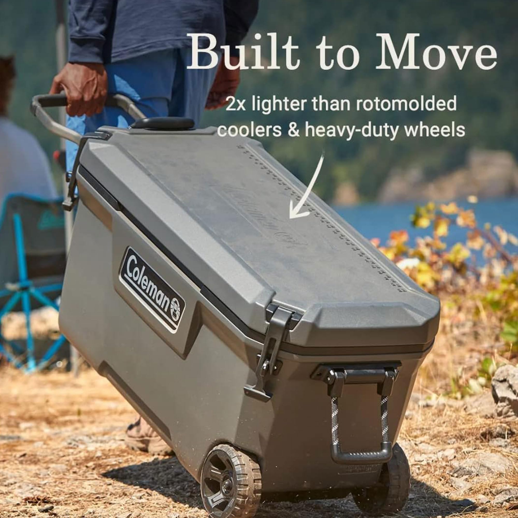 Coleman 100 Quart Convoy Series Portable Cooler with Wheels, Metal Handle, and Nonslip Grip Reflective Metal Handle for Outdoor Adventures, Dark Storm