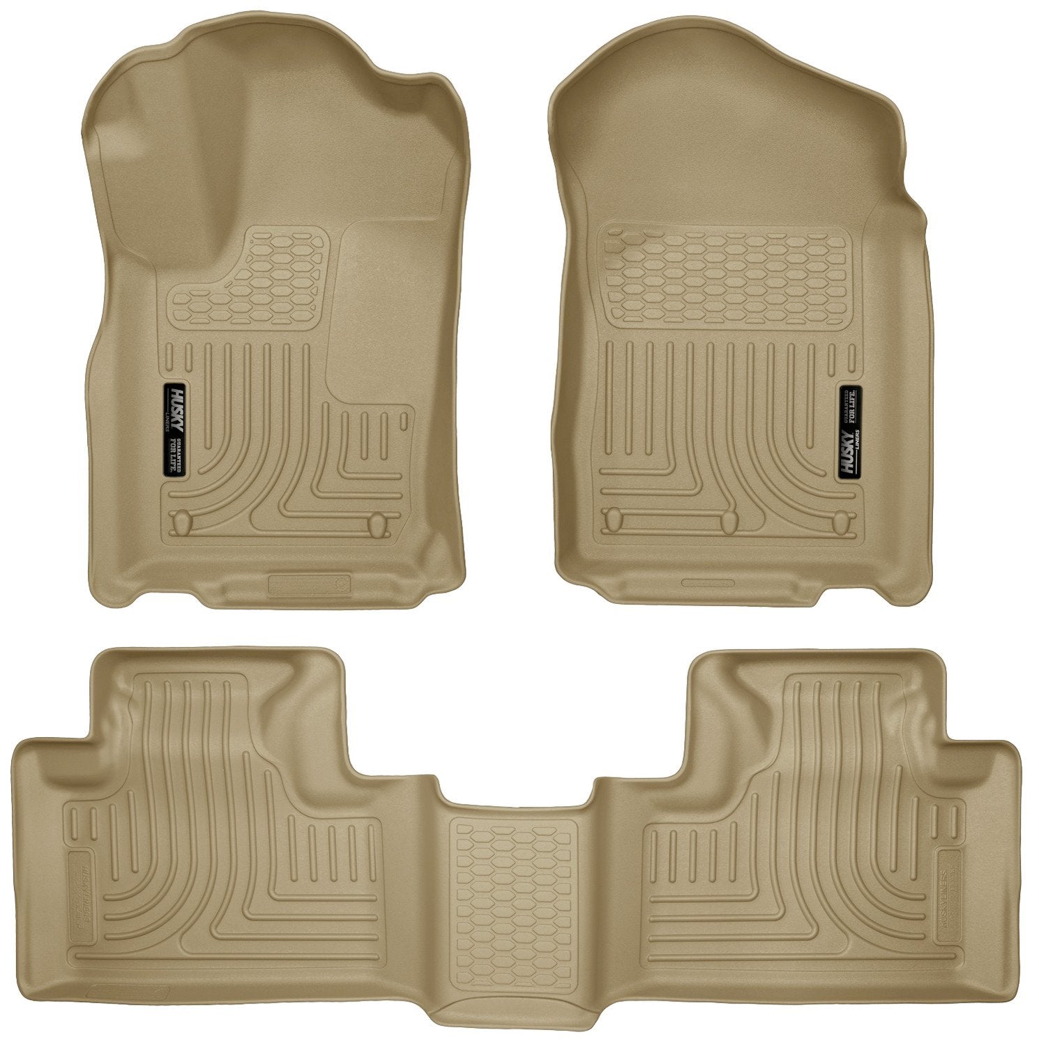 Husky Liners Floor Mats Weatherbeater | Fits 2011-2015 Dodge Durango & Jeep Grand Cherokee | Front & 2nd Row, 3-pc Tan - 99053