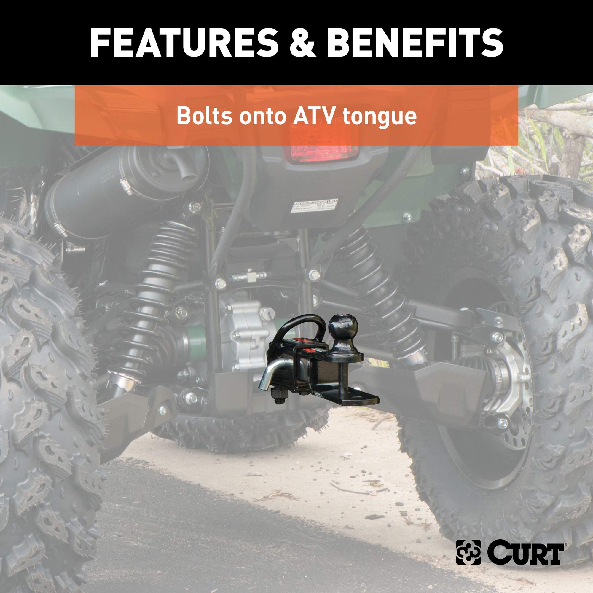 3-in-1 CURT UTV, ATV Trailer Hitch Mount with 2-Inch Receiver Adapter, 1-7/8-Inch Ball, Clevis Pin, 5/8-Inch Hole