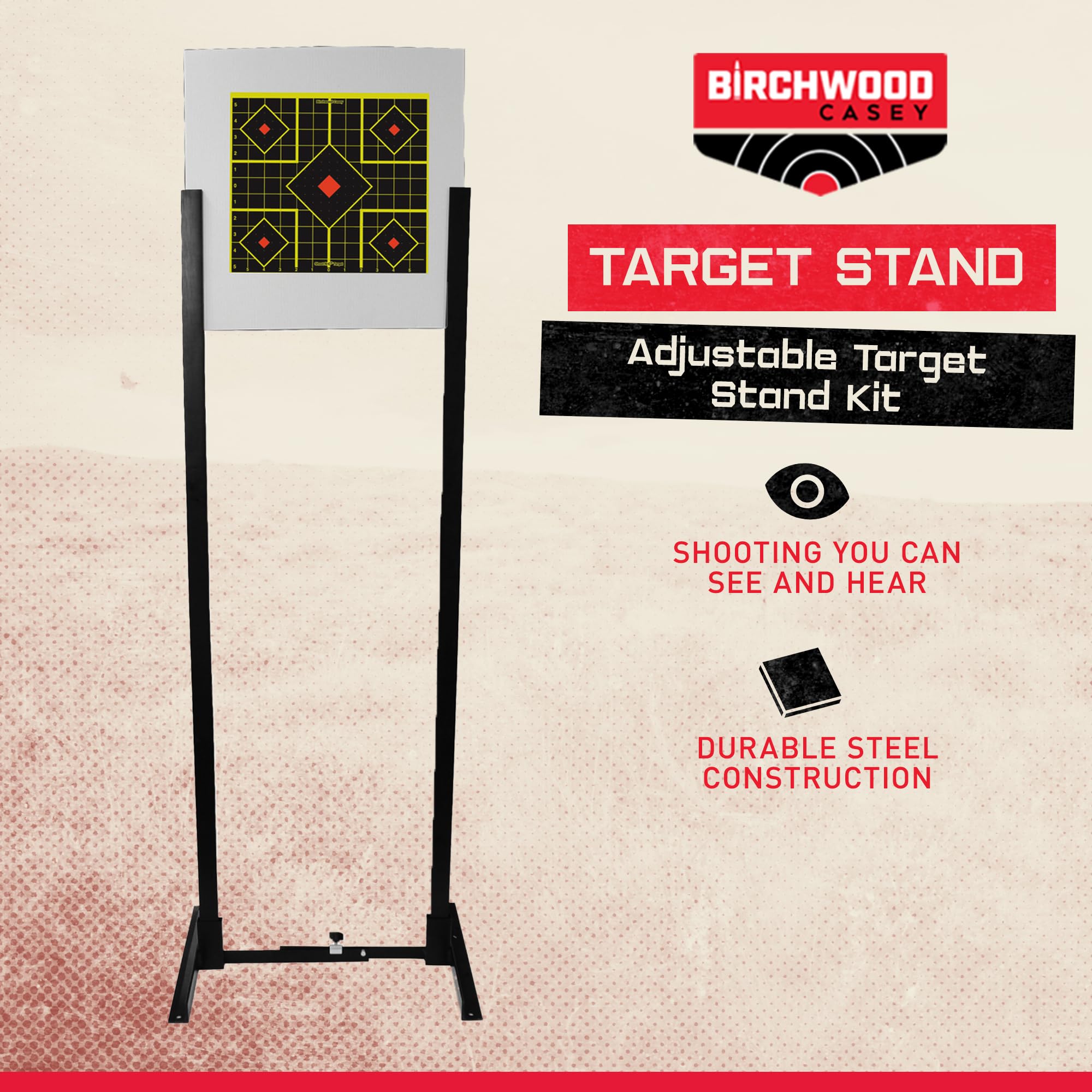 Adjustable Birchwood Casey Target Stand Kit for Shooting - Durable Powder-Coated Steel Target Stand, 6 Modular Uprights, Single Target Backer, Upright Posts, 19.5" x 19.5" White Backer Board Included