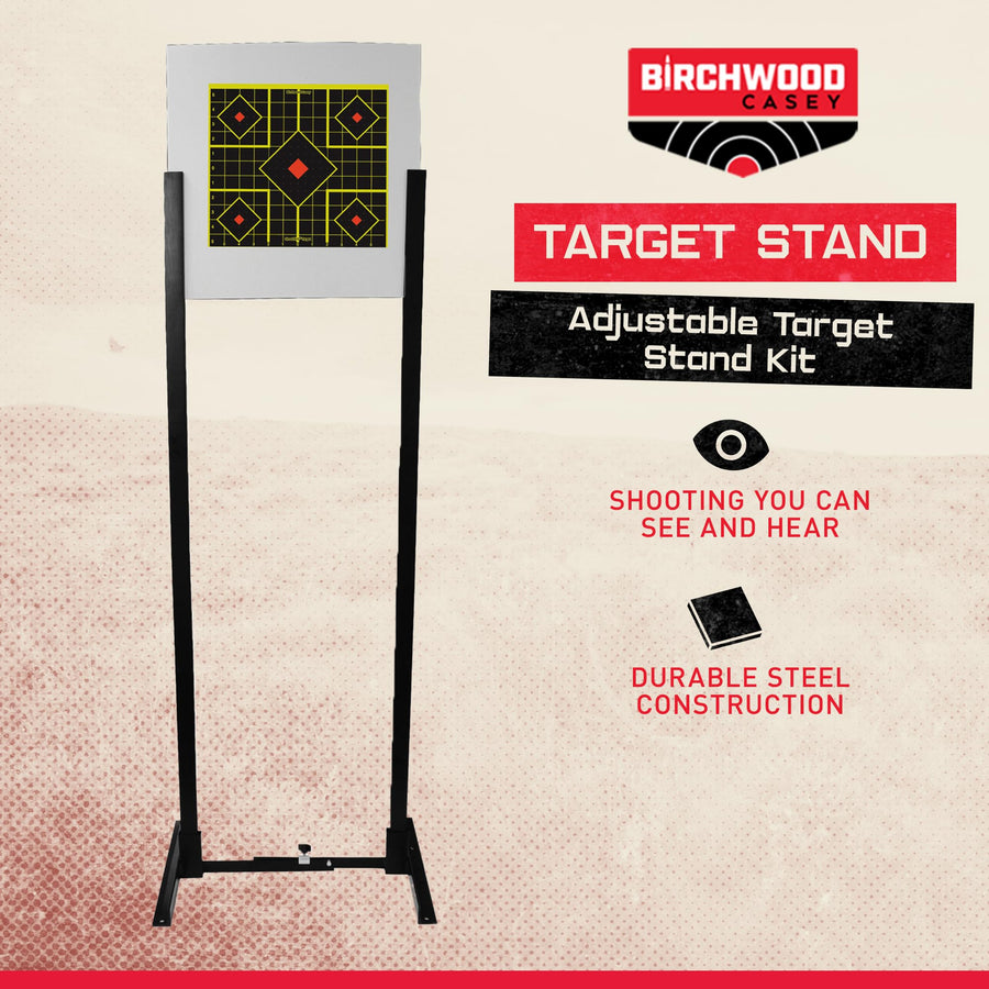 Adjustable Birchwood Casey Target Stand Kit for Shooting - Durable Powder-Coated Steel Target Stand, 6 Modular Uprights, Single Target Backer, Upright Posts, 19.5" x 19.5" White Backer Board Included