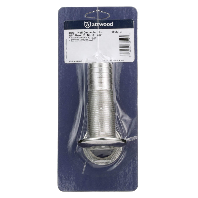 Stainless Steel Attwood 66549-3 Barbed Standard Length Straight Thru-Hull, 1 1/8-Inch