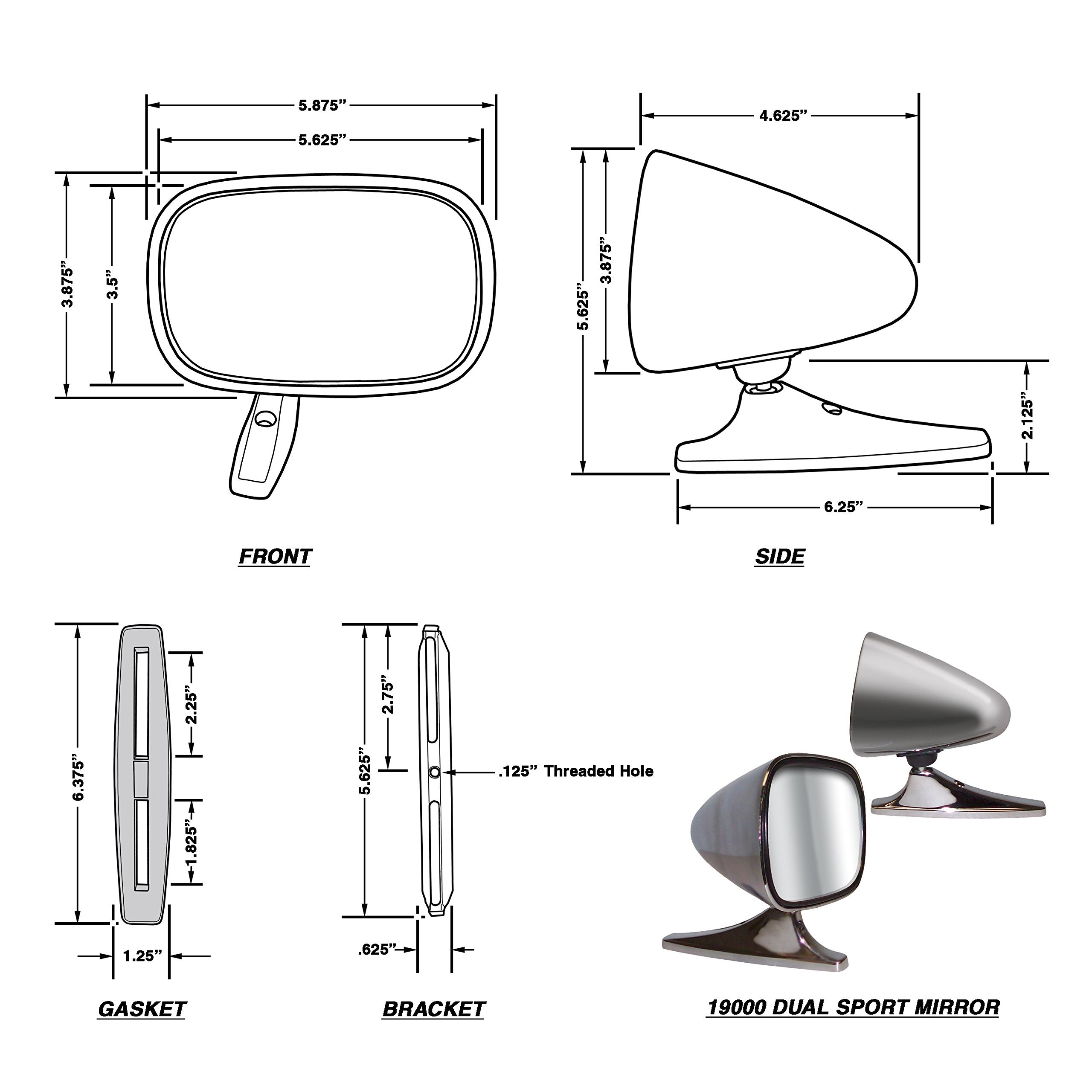 Dual Sport CIPA 19000 Chrome Car Side Mirrors (Pair)
