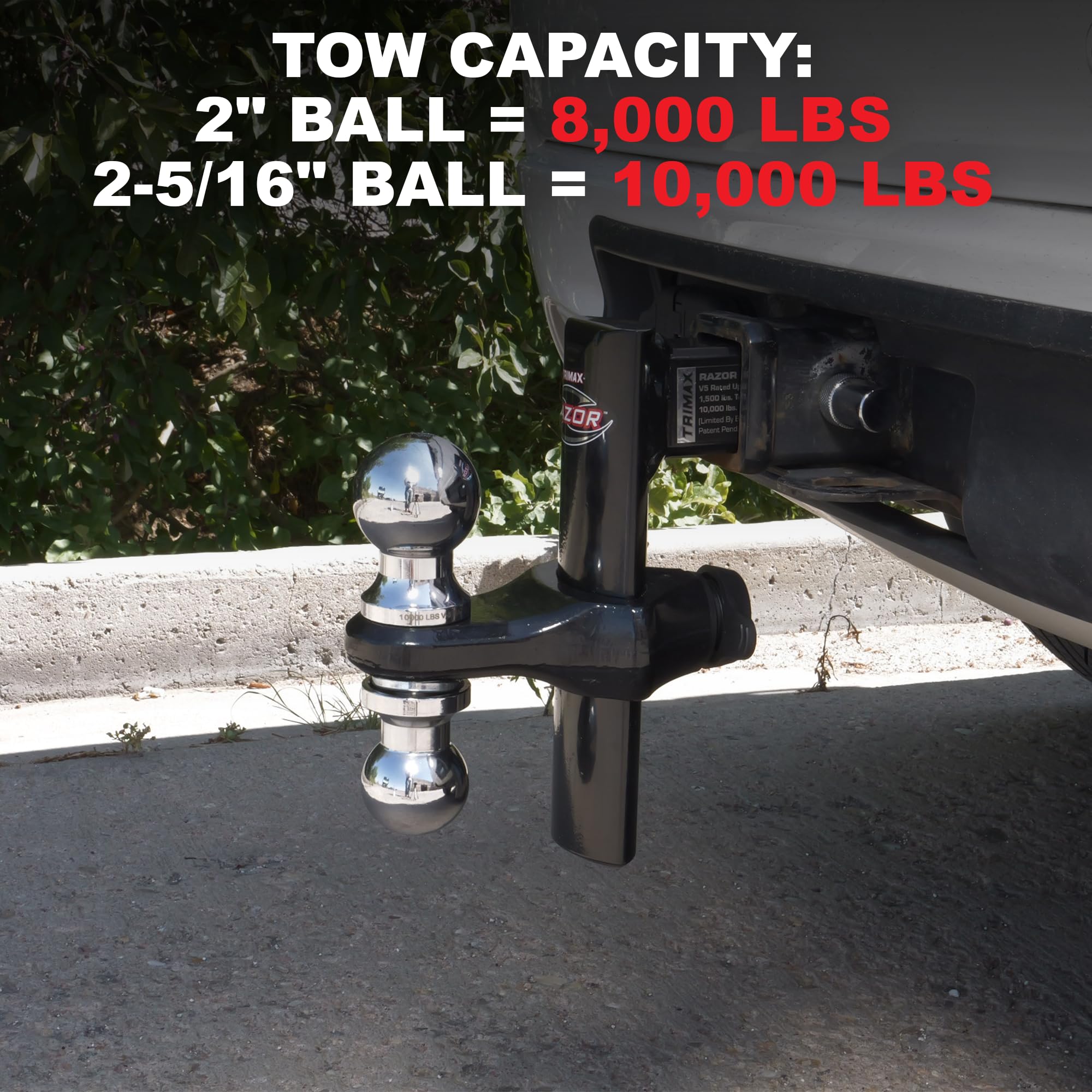 Trimax - Double Tow Ball TDBC22516 - 2" & 2-5/16" Chrome-Plated Steel, Fits Razor Steel Adjustable Hitches, 10,000 lbs Capacity, 1" Shank Diameter