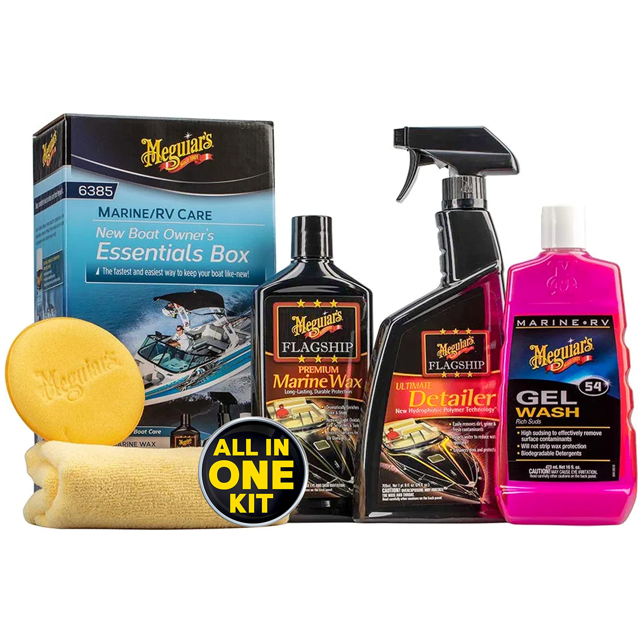 Boat Owner's Essentials Box Meguiar's New - Boat Cleaning Kit With Premium Marine-Grade Products for Your Boat or RV