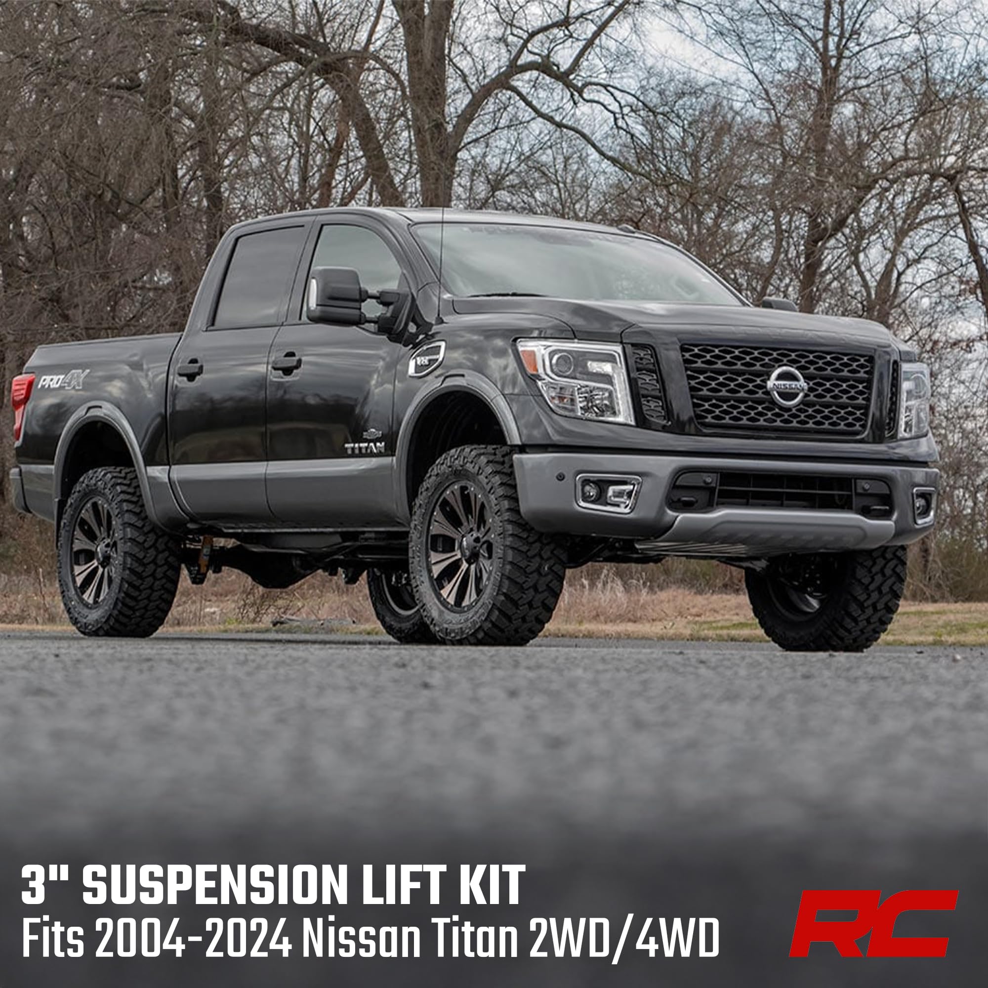 3" Suspension Lift Kit Rough Country for Nissan Titan 4WD (2017-2023) - N3 Struts & N3 Rear Shocks, Red Control Arms