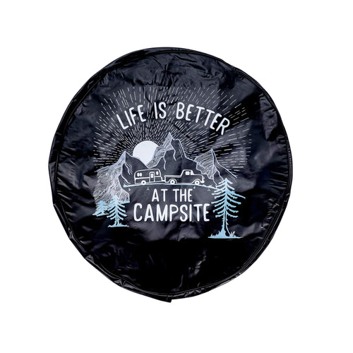 29' Camco Life is Better at Campsite Vinyl Cover with Elastic Hem-Durable Design Keeps Dirt, Rain, and Sun Away from Your Spare Tire (53291)
