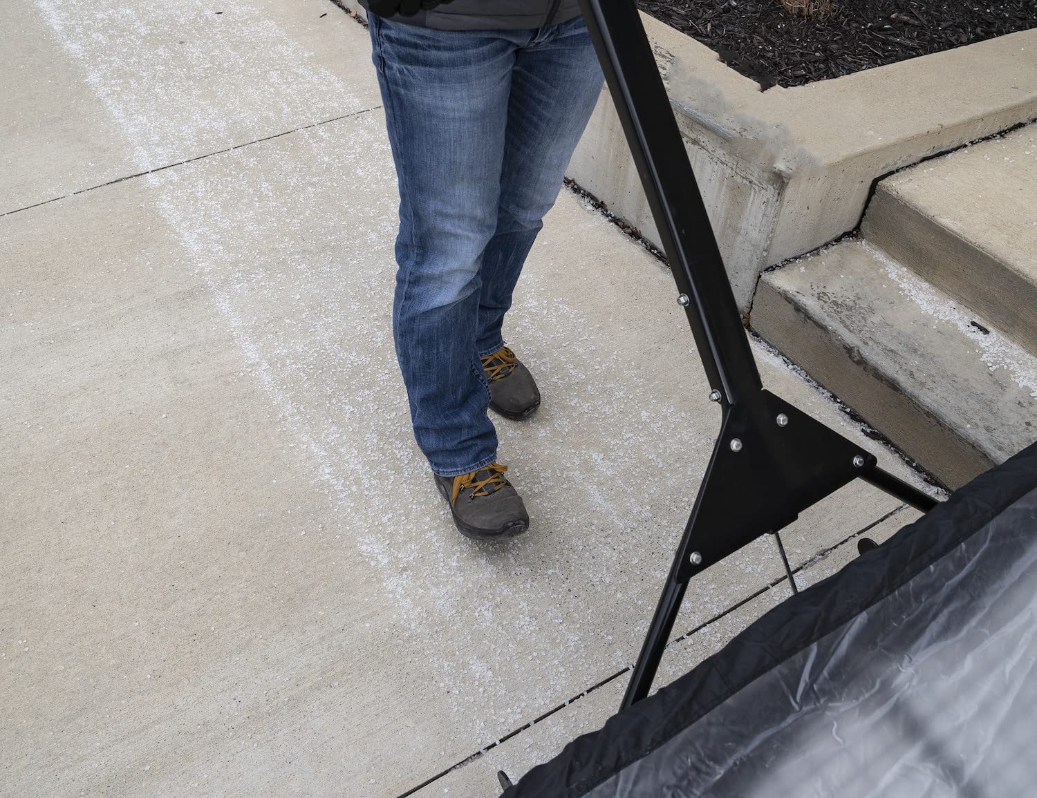 SaltDogg Buyers Products WB400 Walk-Behind Drop Spreader, 2.5 cu ft Poly Hopper (200 lb), Stainless Frame/Agitator, 44 in Path, 13 in Pneumatic Tires, Rain Cover & Screen, Made in USA