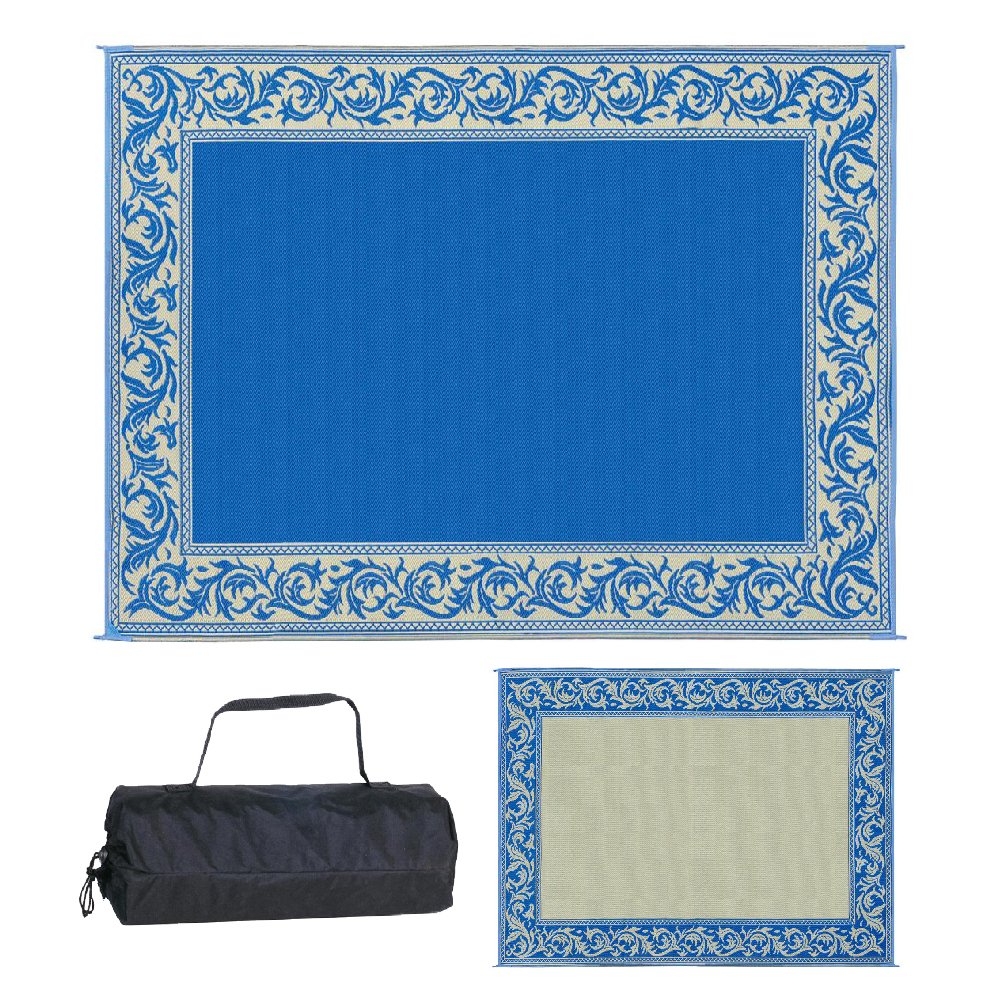 Camping Stylish RA3 Blue/Beige 9-Feet x 12-Feet Classical Mat