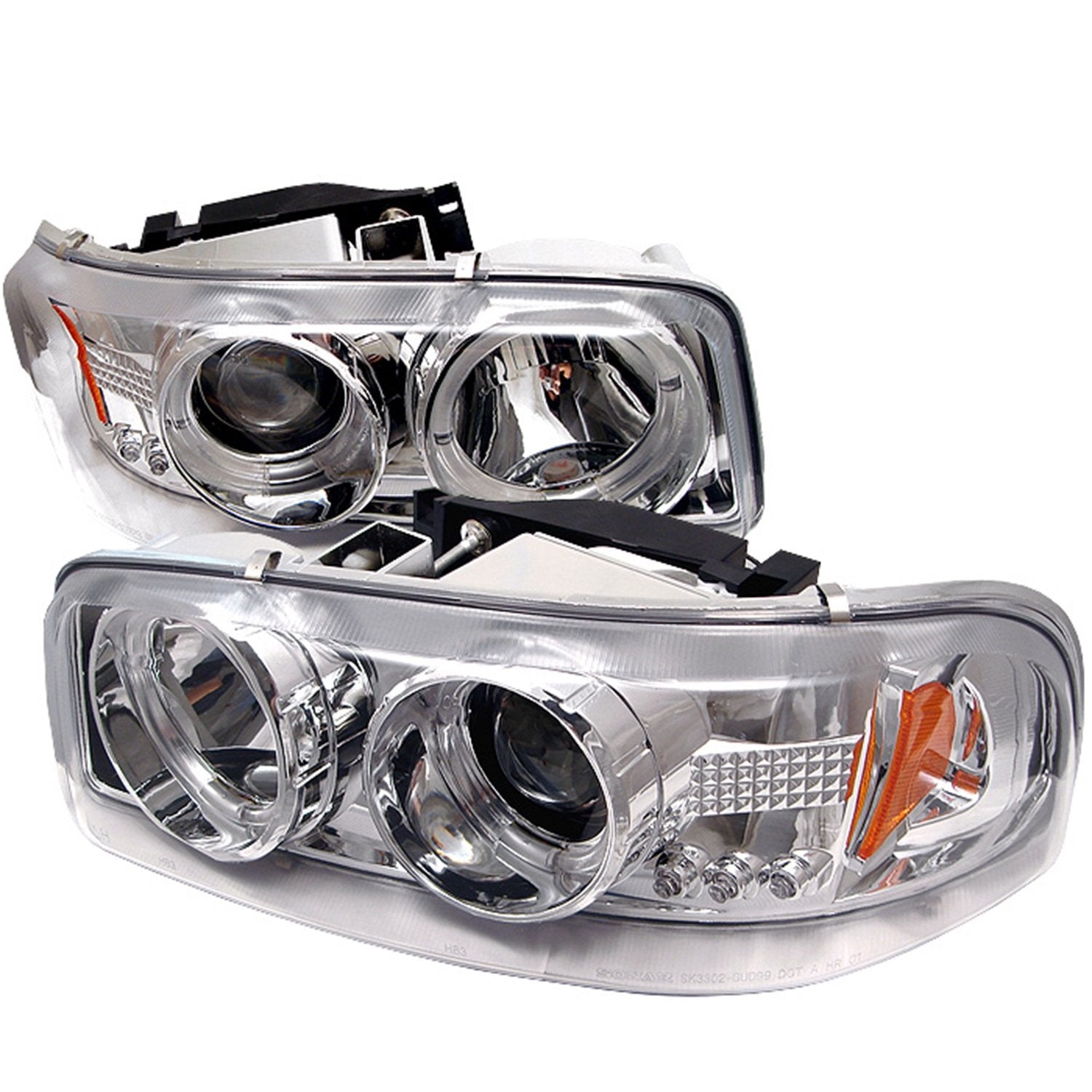 GMC Sierra 1500/2500/3500/GMC Sierra Denali Chrome Halo LED Projector Headlight Spyder Auto PRO-YD-CDE00-HL-C with Replaceable LEDs