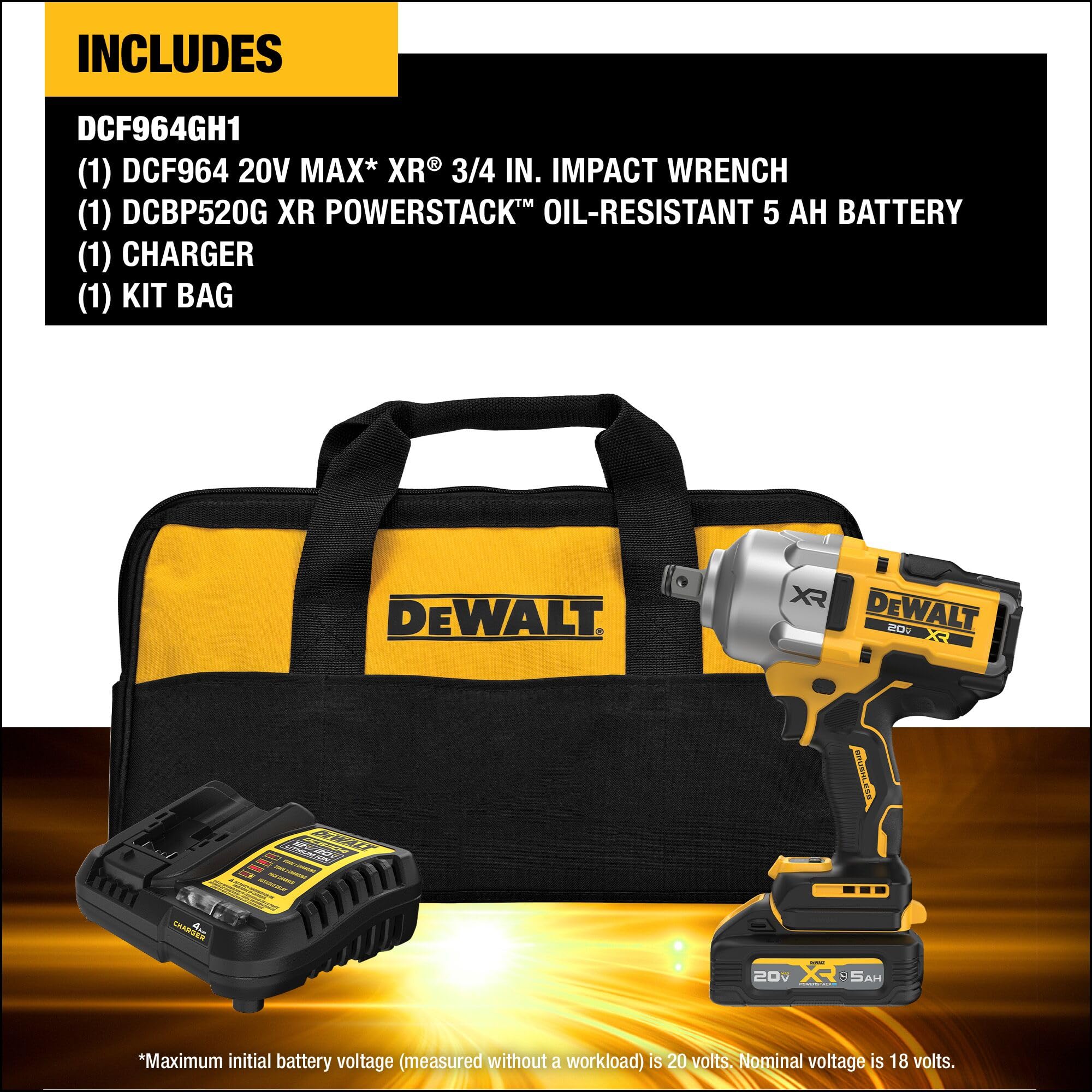 20V MAX XR DEWALT Cordless Impact Wrench Kit with POWERSTACK Battery and Charger (DCF964GH1)