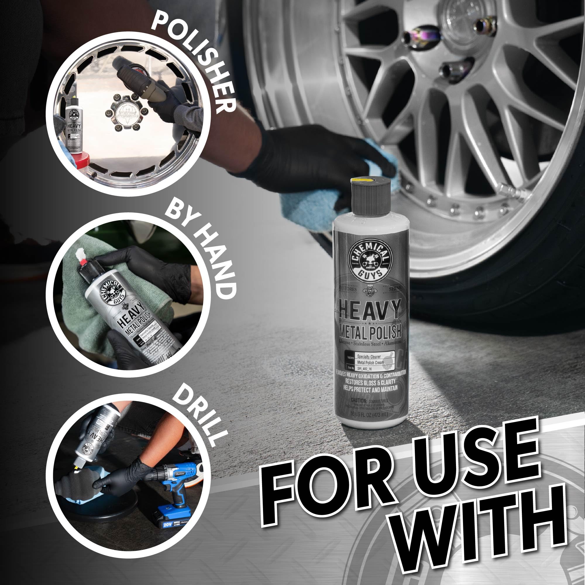 Chemical Guys Heavy Metal Polish Restorer and Protectant - Cleans, Protects & Restores, Aluminum, Stainless Steel, Chrome Polish & More, Safe for Cars, Trucks, Motorcycles, RVs, and Boats - 16 oz