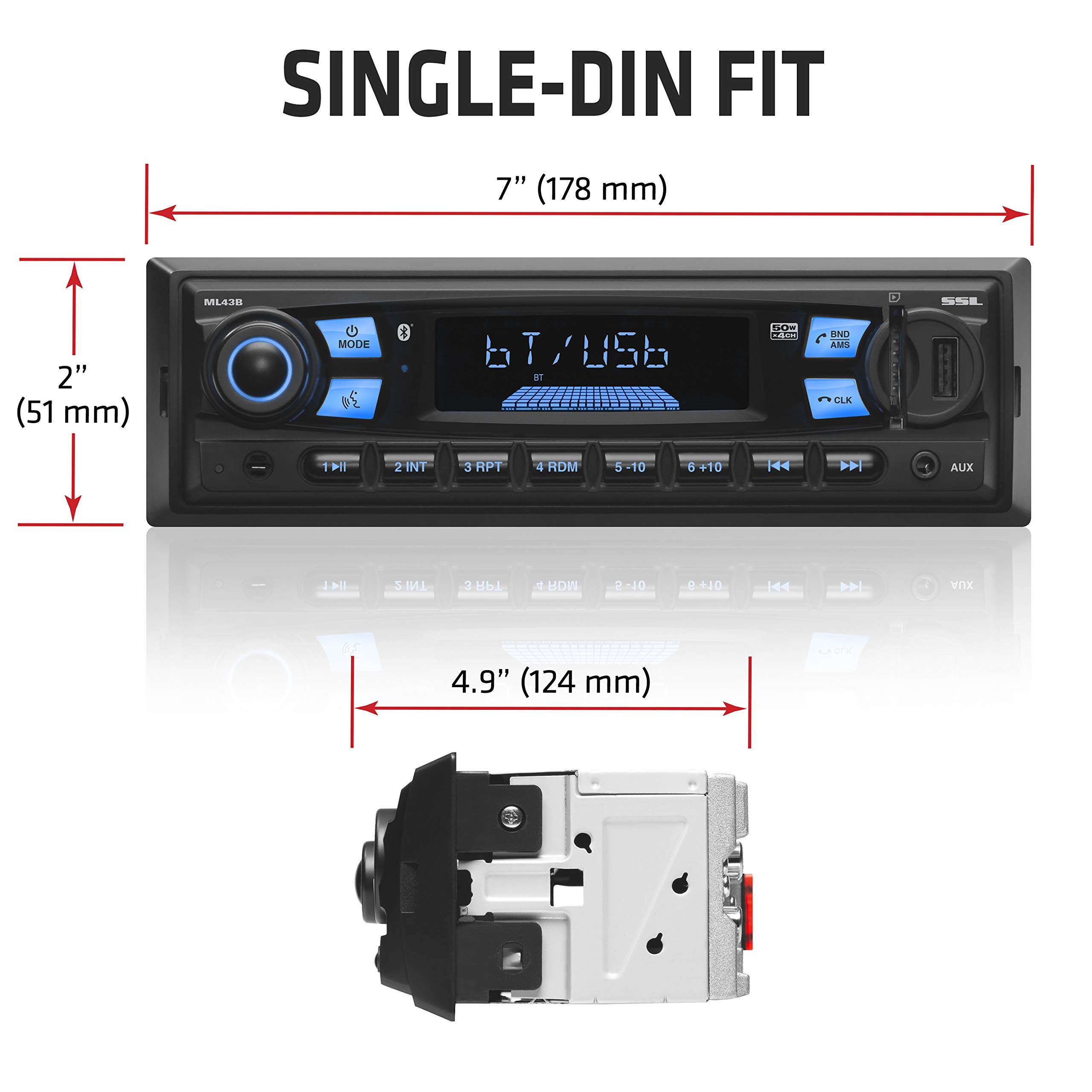 ML43B Sound Storm Laboratories Multimedia Car Stereo - Single Din, MP3 Player, No CD/DVD, Bluetooth Audio and Hands-Free Calling, USB, SD, AUX in, AM/FM Radio, Wireless Remote
