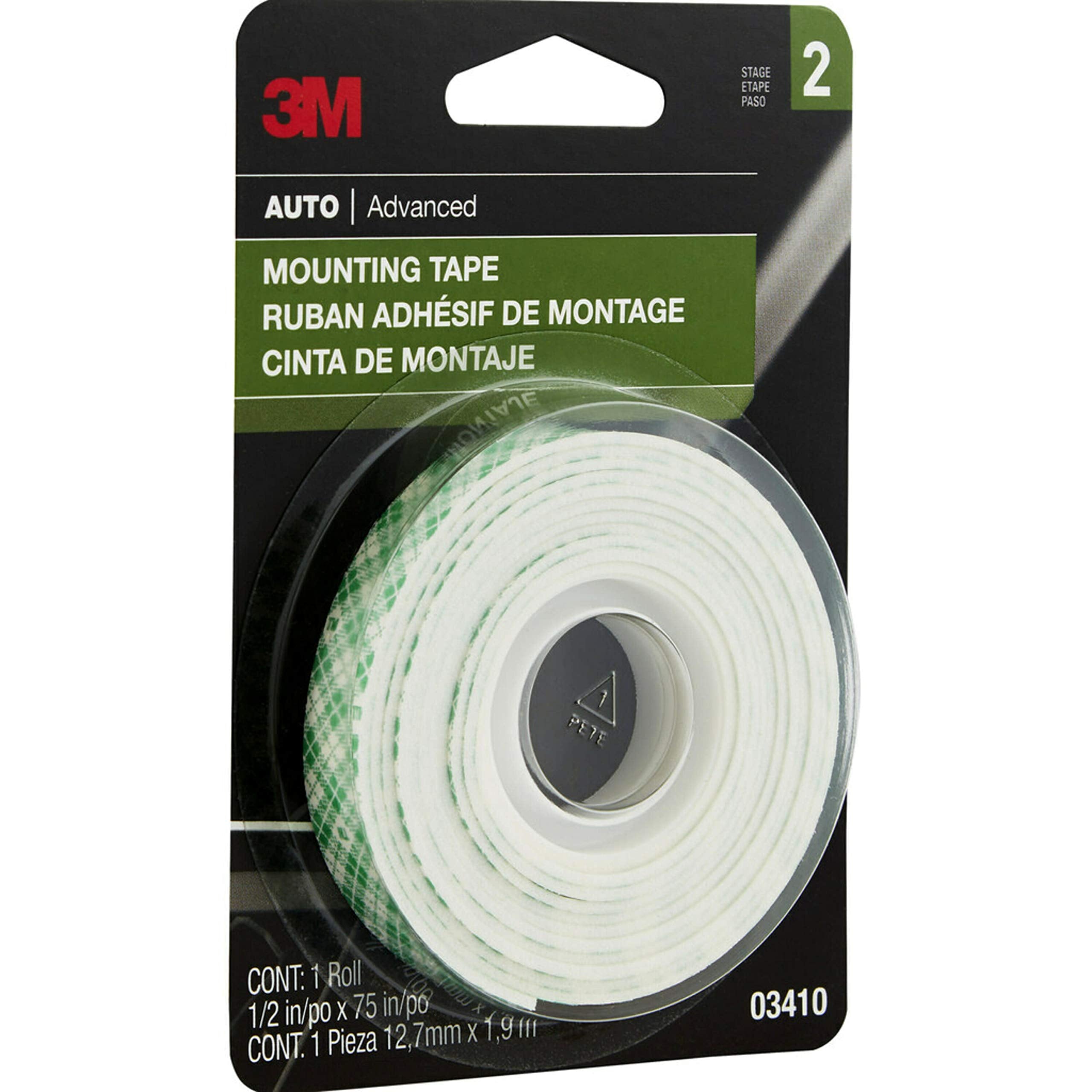 3M 03410 Mounting Tape, 1/2 in x 75 in