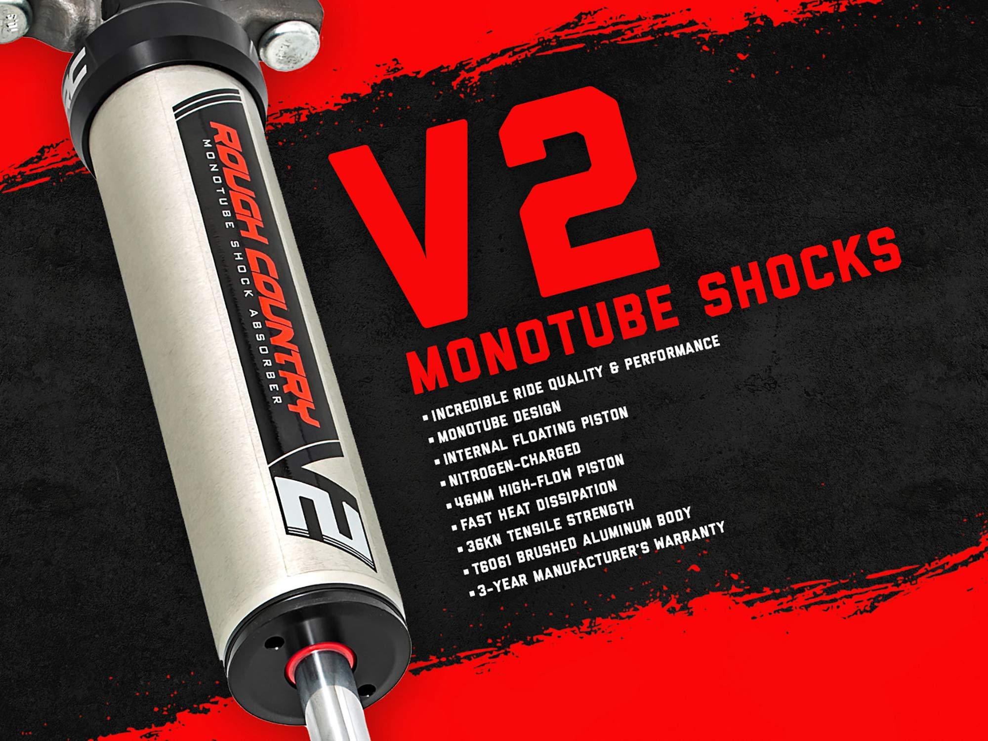 Rough Country V2 7.5-8" Monotube Rear Shocks for 1980-1996 F150 4WD - 760762_F