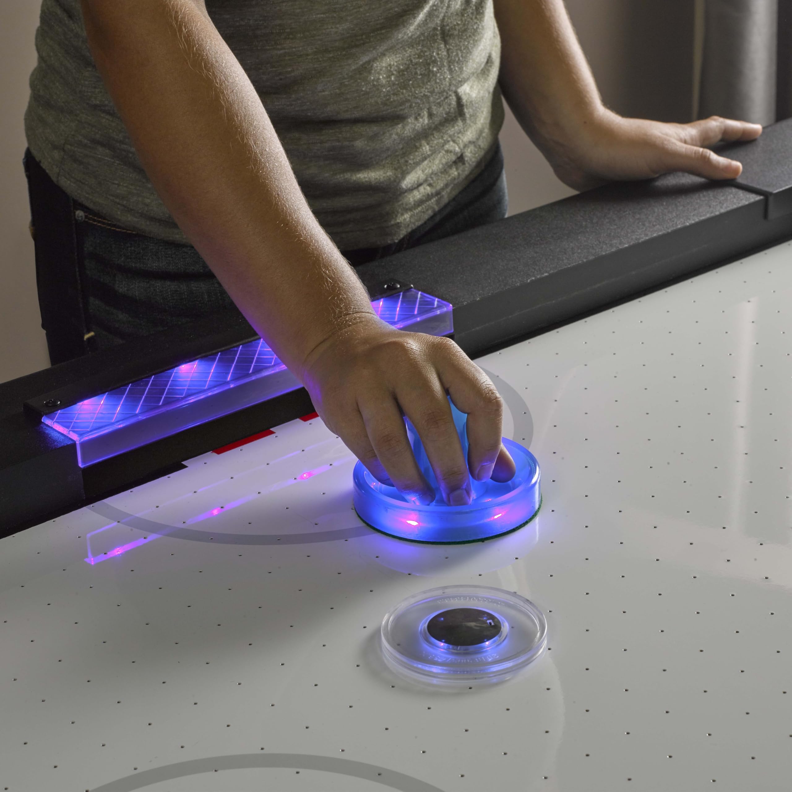 Top Shelf Atomic 7.5’ Air Hockey Table with 120V Motor for Maximum Air Flow, High-Speed PVC Playing Surface for Arcade-Style Play and Multicolor LED Lumen-X Technology to Illuminate Play