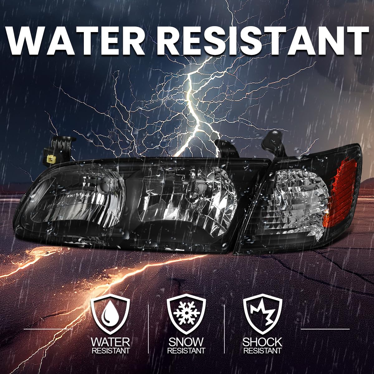 Black Headlights + Corner Lights SPEC-D TUNING Compatible with 2000-2001 Toyota Camry L+R Pair Head Light Lamp Assembly