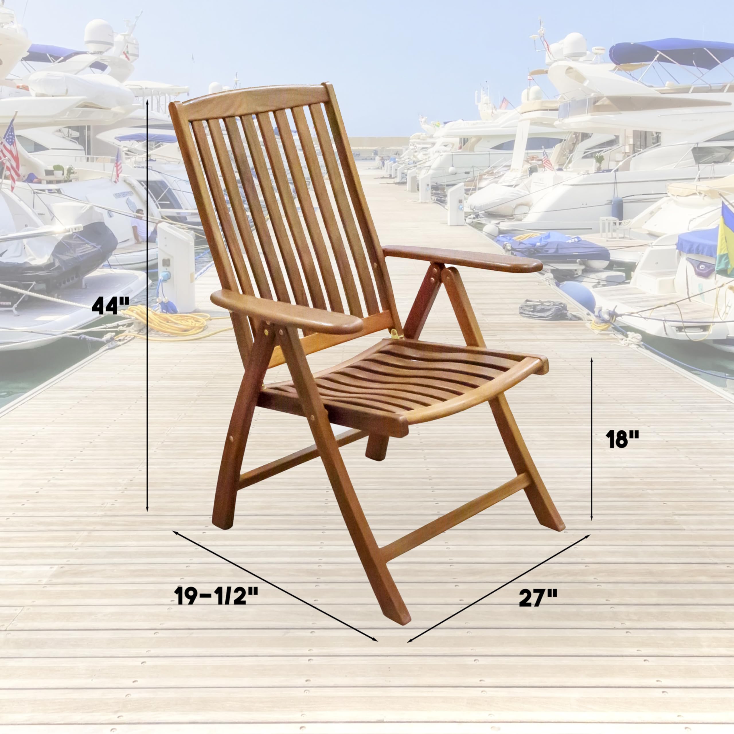 Teak Whitecap 60071 Folding Reclining Arm Chair