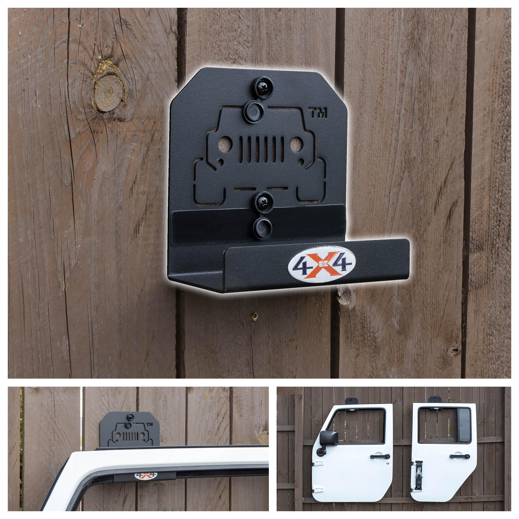 Garage Wall EZ4x4 Wrangler Door Storage Hangers, Heavy Duty Metal Storage Holder Bracket Compatible with TJ JK JKU JL JLU JT - Product Designed in USA