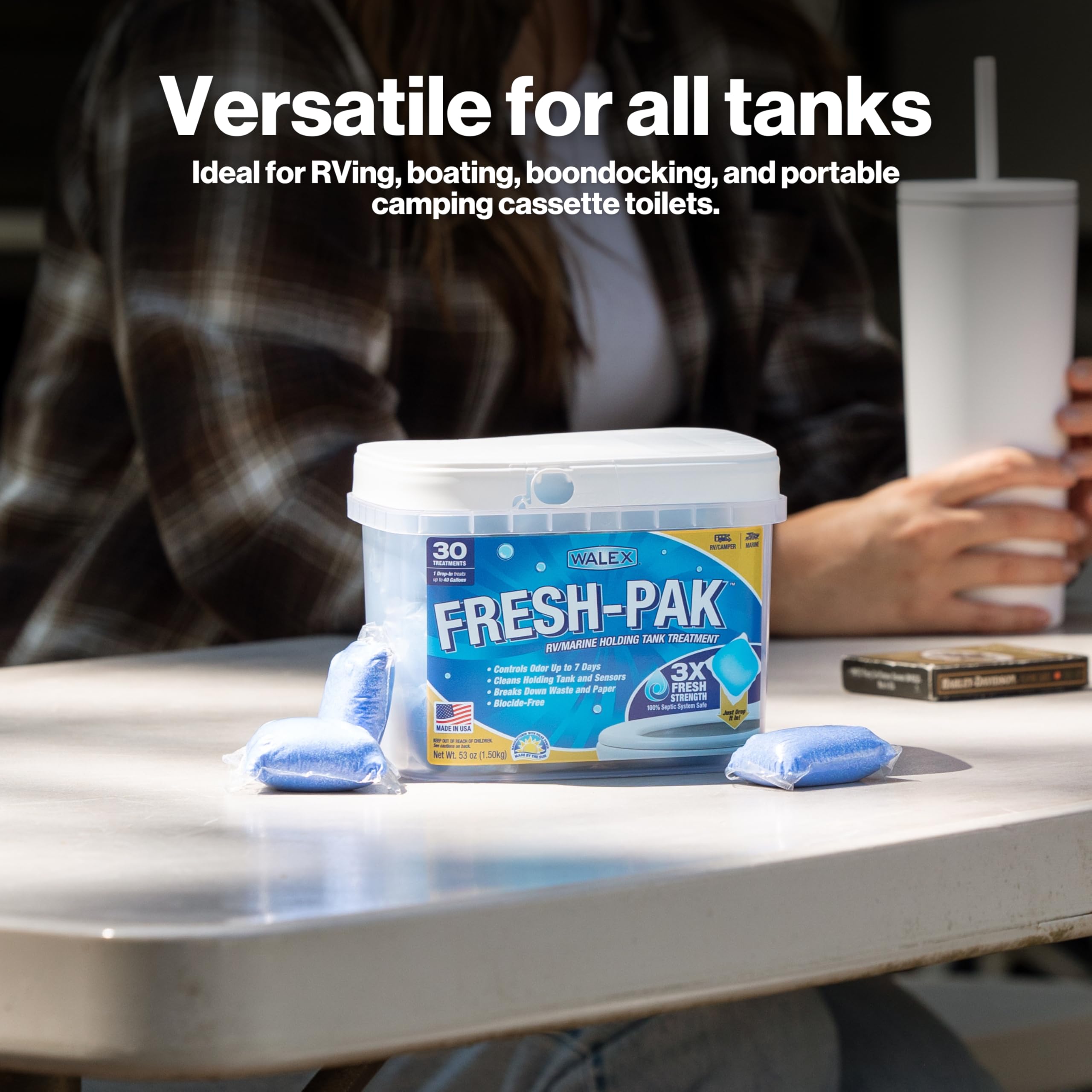 Walex RV/Marine Fresh-Pak Holding Tank Treatment - Black Water Holding Tank Deodorizer for Rapid Breakdown of Waste & Toilet Paper, Neutralizes Odors, Septic Tank Safe, Fresh Scent (Pack of 30)