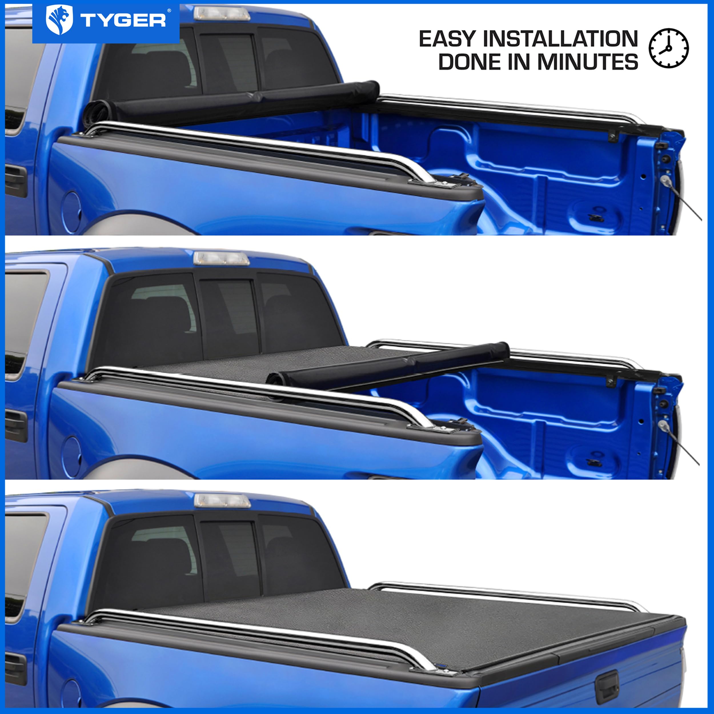 Tyger Auto T2X Soft Roll-up Low Profile in Fabric Truck Bed Tonneau Cover Compatible with 2019-2026 Ram 1500 (Not Fit 19-24 Classic) | 6'4" (76") Bed | TG-BCXD3952