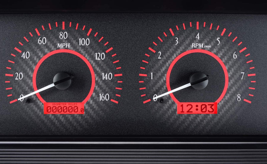 Dakota Digital VHX-64C-PU-C-R Analog Dash Gauge System Compatible with 1964-66 Chevy Pickup Truck Carbon Fiber Style Red Backlighting