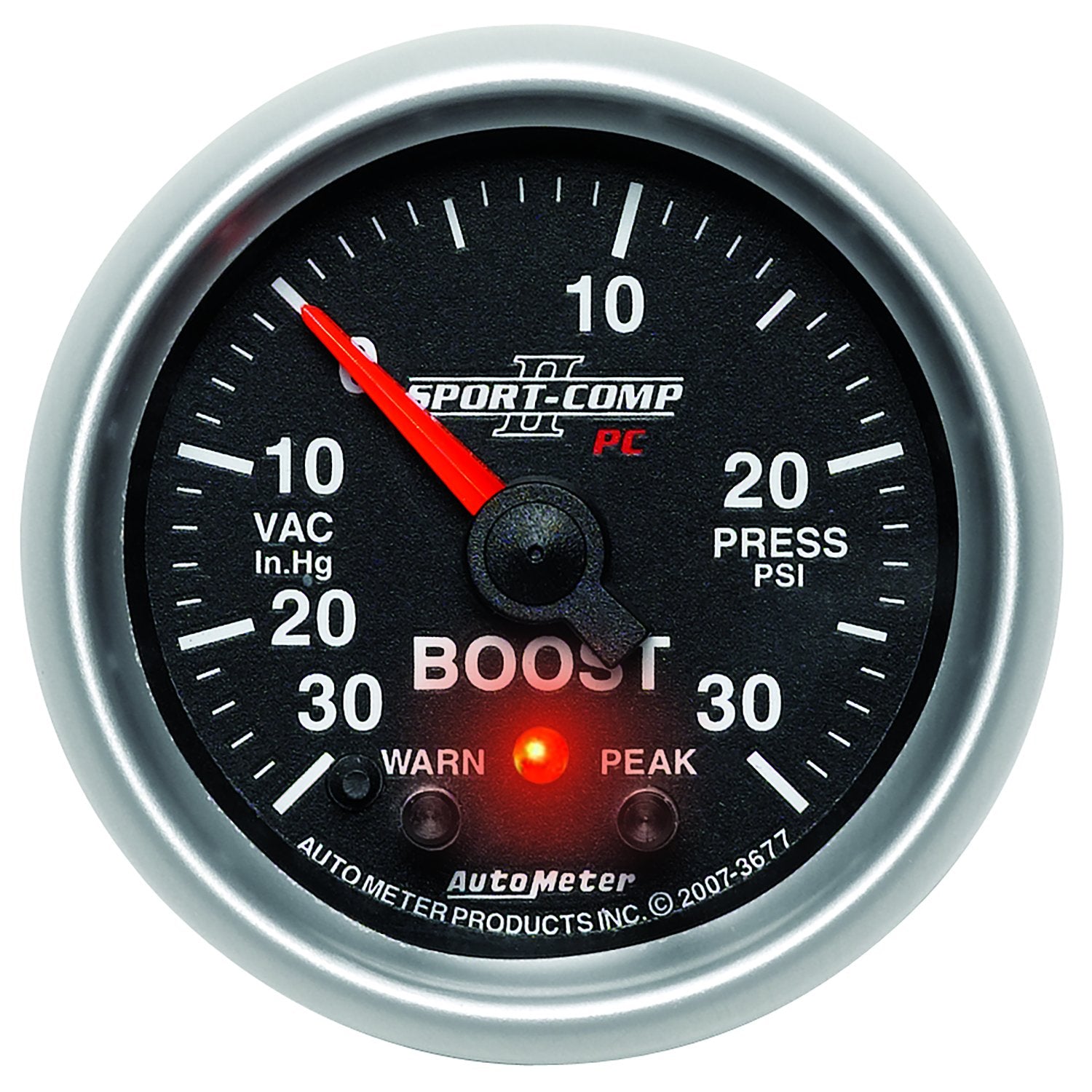Auto Meter 3677 Full Sweep Electric Vacuum/Boost Gauge Sport-Comp II PC 2-1/16" 30 in. Hg/30 PSI Peak and Warn with Electronic Control