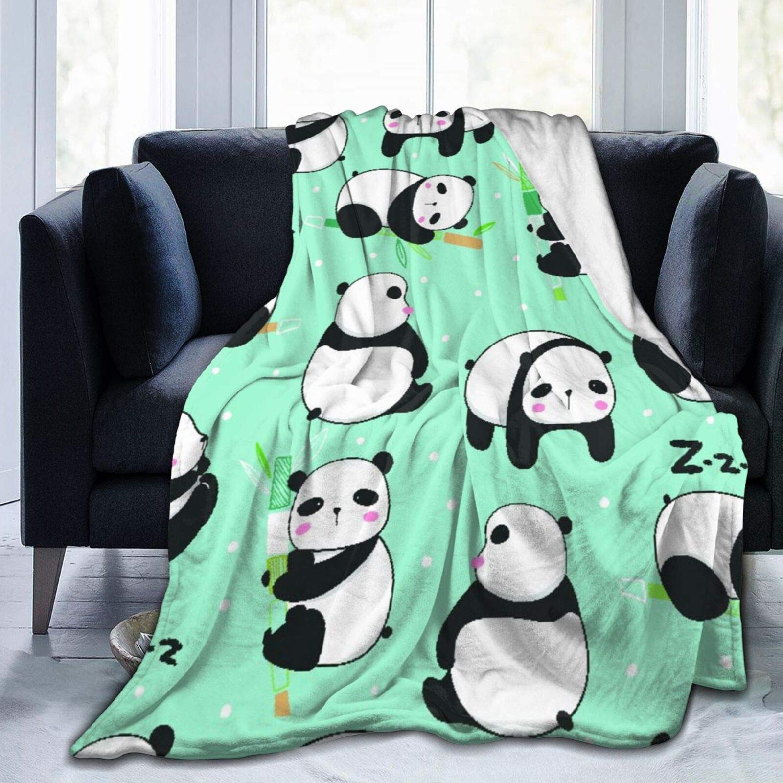 Personalized Custom Janrely Throw Blanket, Kawaii Panda Bears Background, Soft Comfortable Plush Blanket for Sofa Bedroom Travel Fluffy Blanket 40"X50"