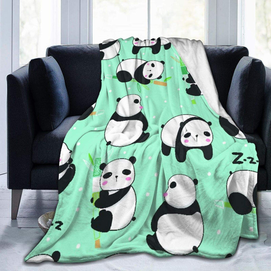 Personalized Custom Janrely Throw Blanket, Kawaii Panda Bears Background, Soft Comfortable Plush Blanket for Sofa Bedroom Travel Fluffy Blanket 40"X50"