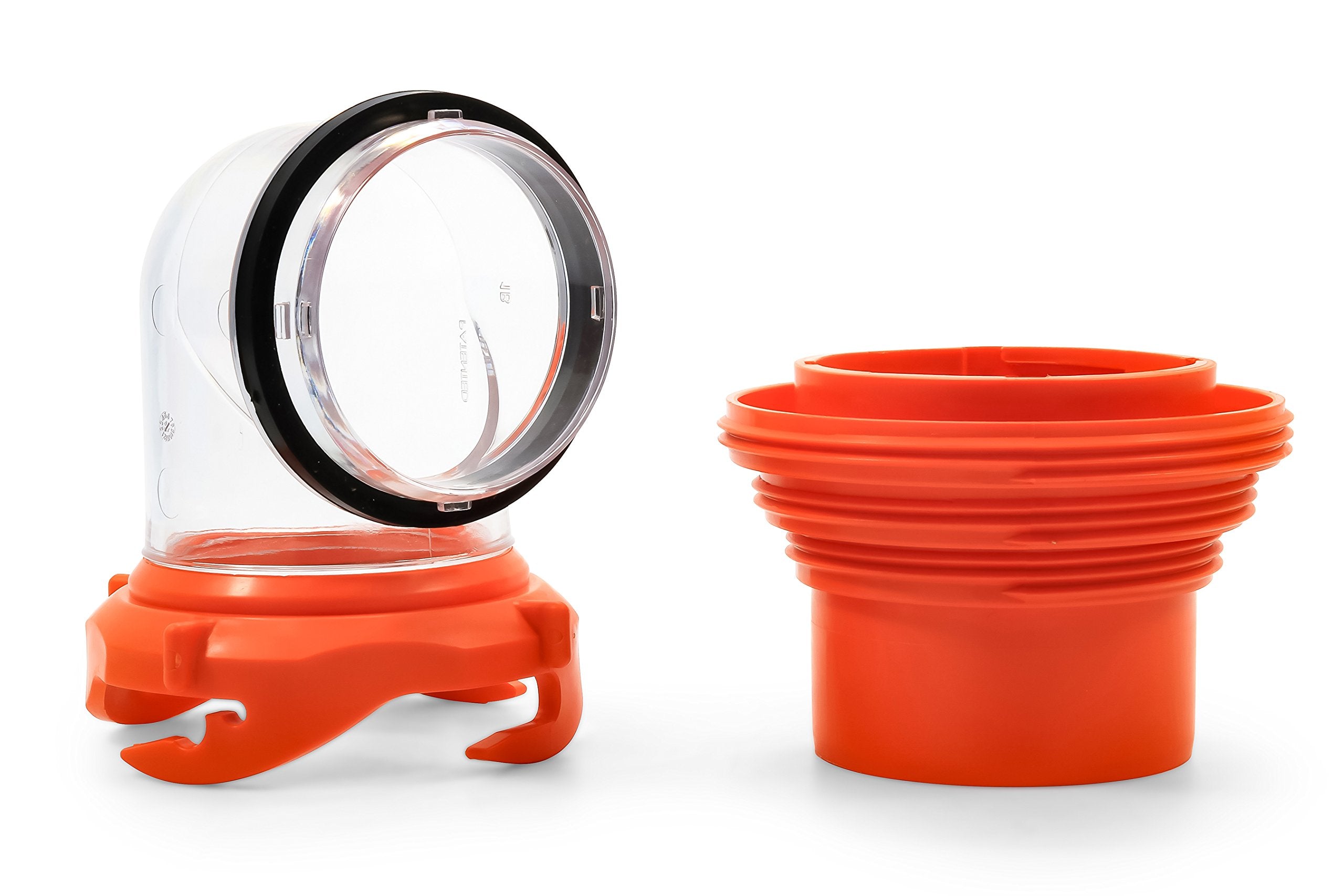 Camco RhinoFlex RV Sewer Hose Elbow Clear with 4-in-1 Adapter - Features a 360-Degree Fitting Rotation and Built-in Gasket for Odor-Tight Protection - Fits 4 Sizes of Dump Station Inlets (39736)
