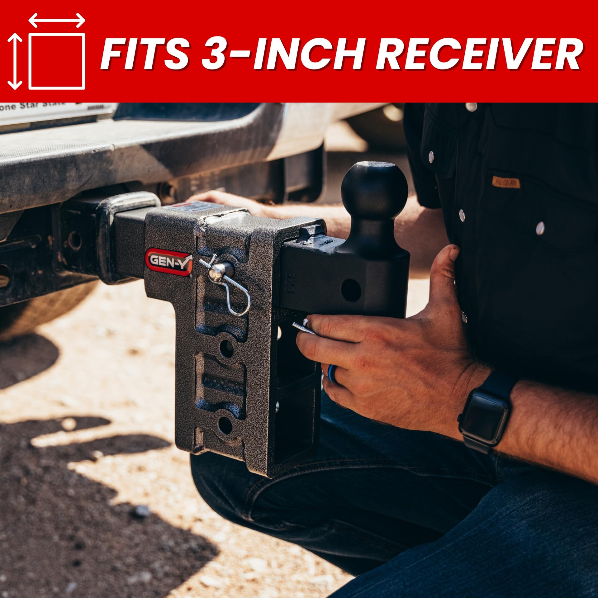 GEN-Y Hitch Tow Hitch - 3" Receiver for 6" Drop/Rise with 3 Adjustable Positions, Includes Dual Ball Mount and Locking Pin, 32,000 lbs Towing Capacity, 3,500 lbs Tongue Weight, Silver