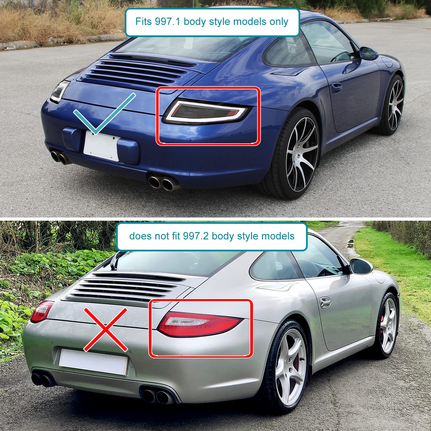 Black LED Tail Lights SPEC-D TUNING Compatible with 2005-2008 Porsche 911 997 Carrera/Carrera 4 / Carrera S/Carrera 4S / Targa 4 / Targa 4S, Left + Right Pair Assembly