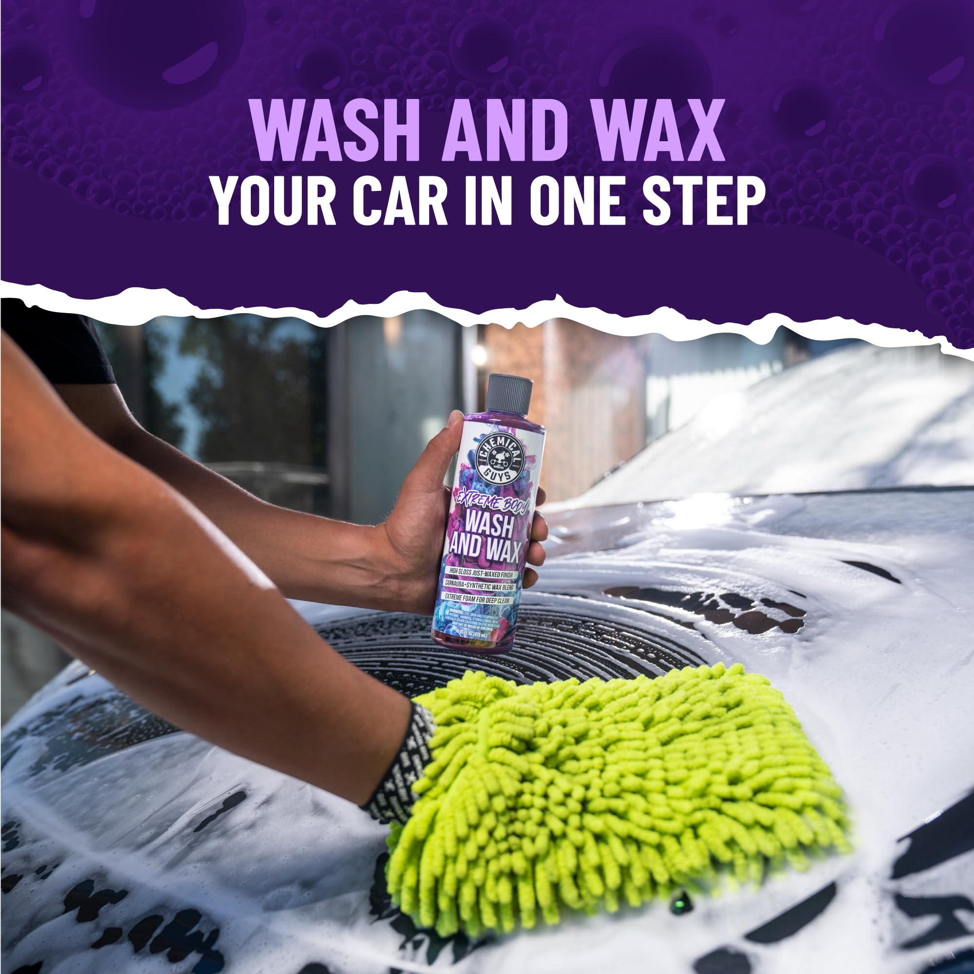 Chemical Guys Foaming Car Wash Soap Extreme Bodywash & Wax - Soap for Foam Cannons, Foam Guns, or Bucket Washes for Cars, Trucks, Motorcycles, RVs, and More, Grape Scent - 16 oz