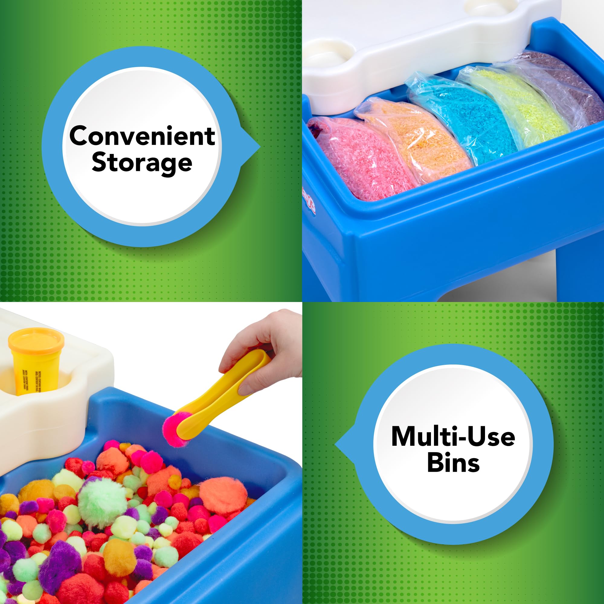 Simplay3 Sand and Water In-and-Out Sensory Activity Table for Toddlers, Kids All-Purpose Table with Lid and Built-In Storage, Blue and Green.