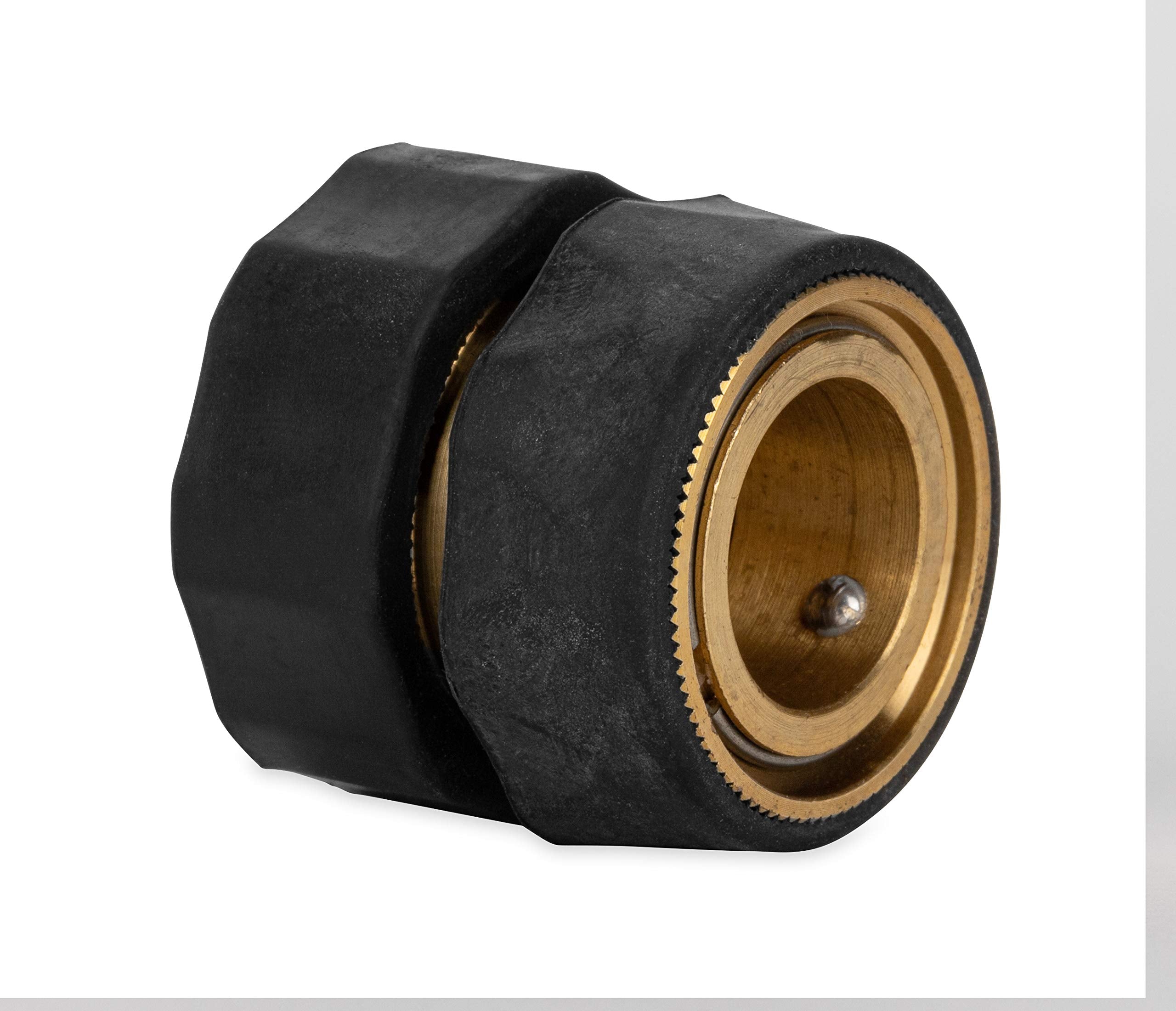 Camco 5/8" Quick Hose Disconnect Brass and Steel - Connect and Disconnect Between Multiple Hose Attachments | Automatic Shut-Off When Disconnected | 1 Female & 3 Male Fittings - 4 Count - (20136)