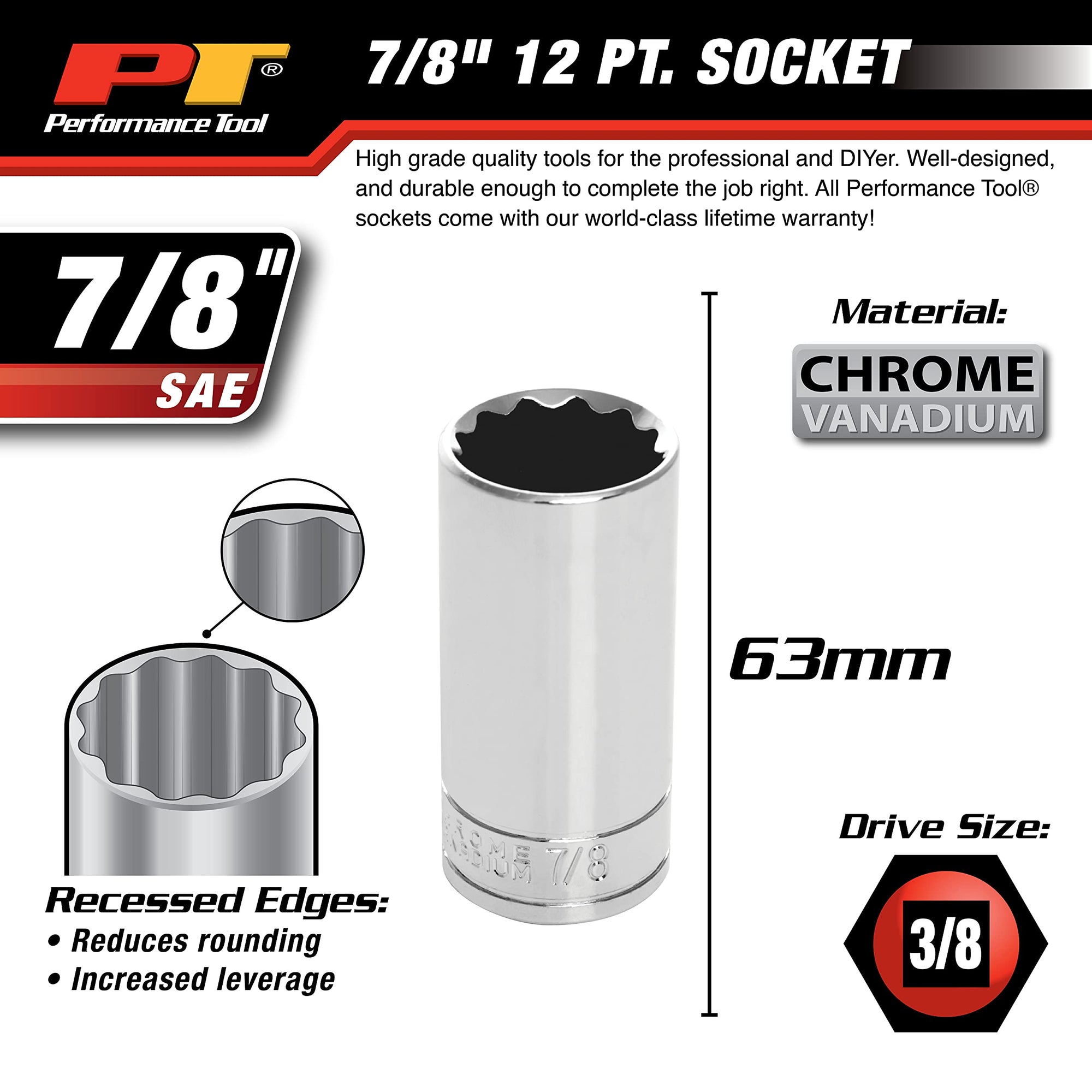 W38628 Performance Tool 3/8-Inch 12-Point Socket, 7/8