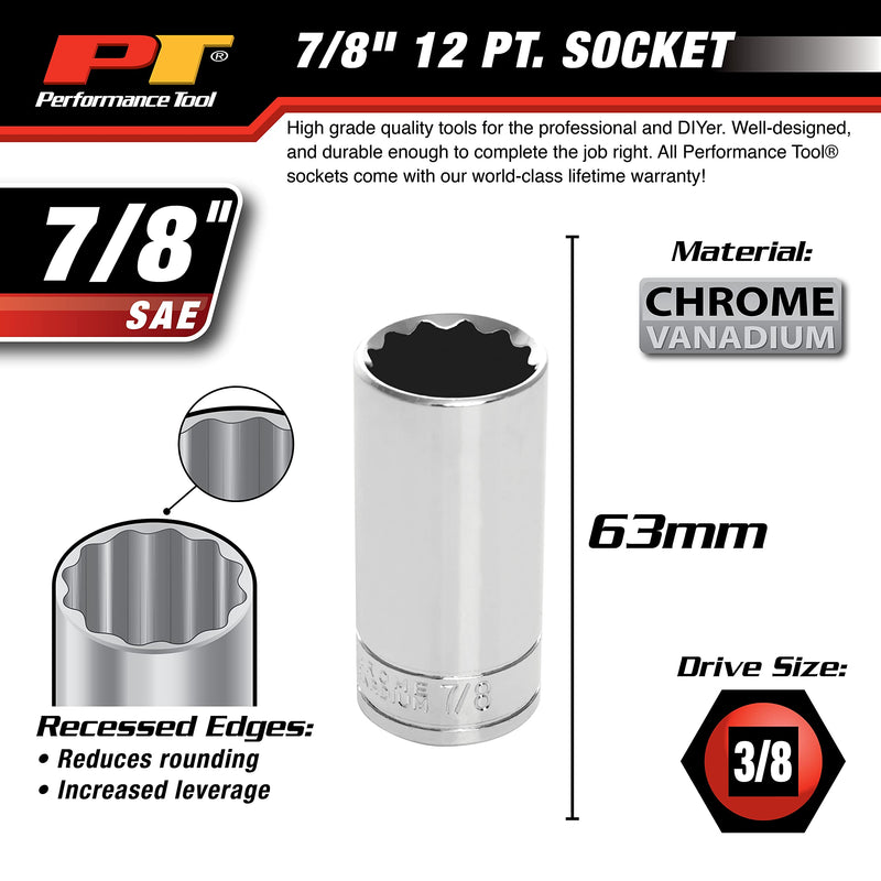 W38628 Performance Tool 3/8-Inch 12-Point Socket, 7/8
