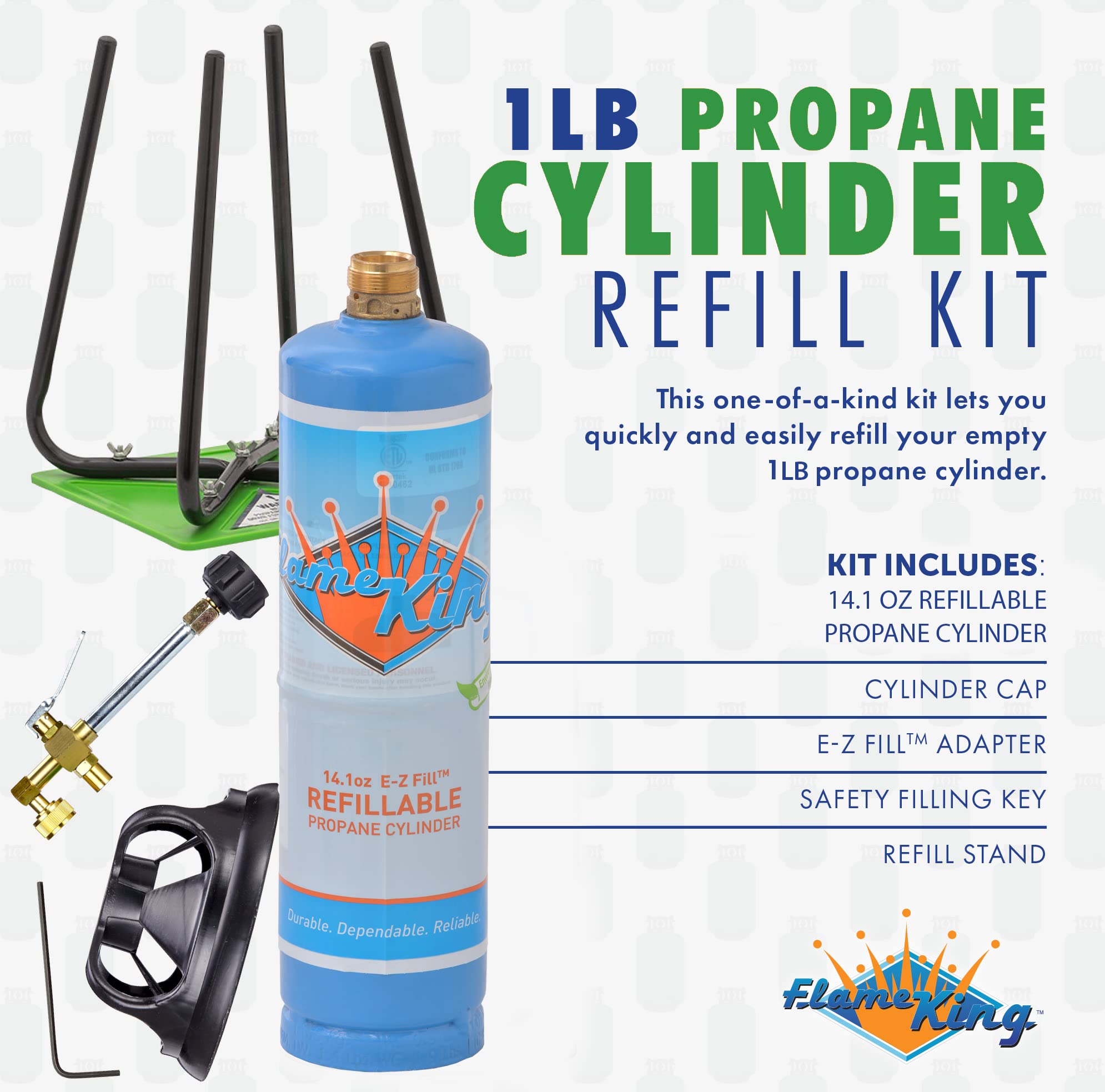 Flame King 1LB Empty Propane Welding Cylinder Tank Kit and CGA600 Connection, Reusable, Safe & Legal Refill Option, DOT Compliant, 14.1 oz, Blue
