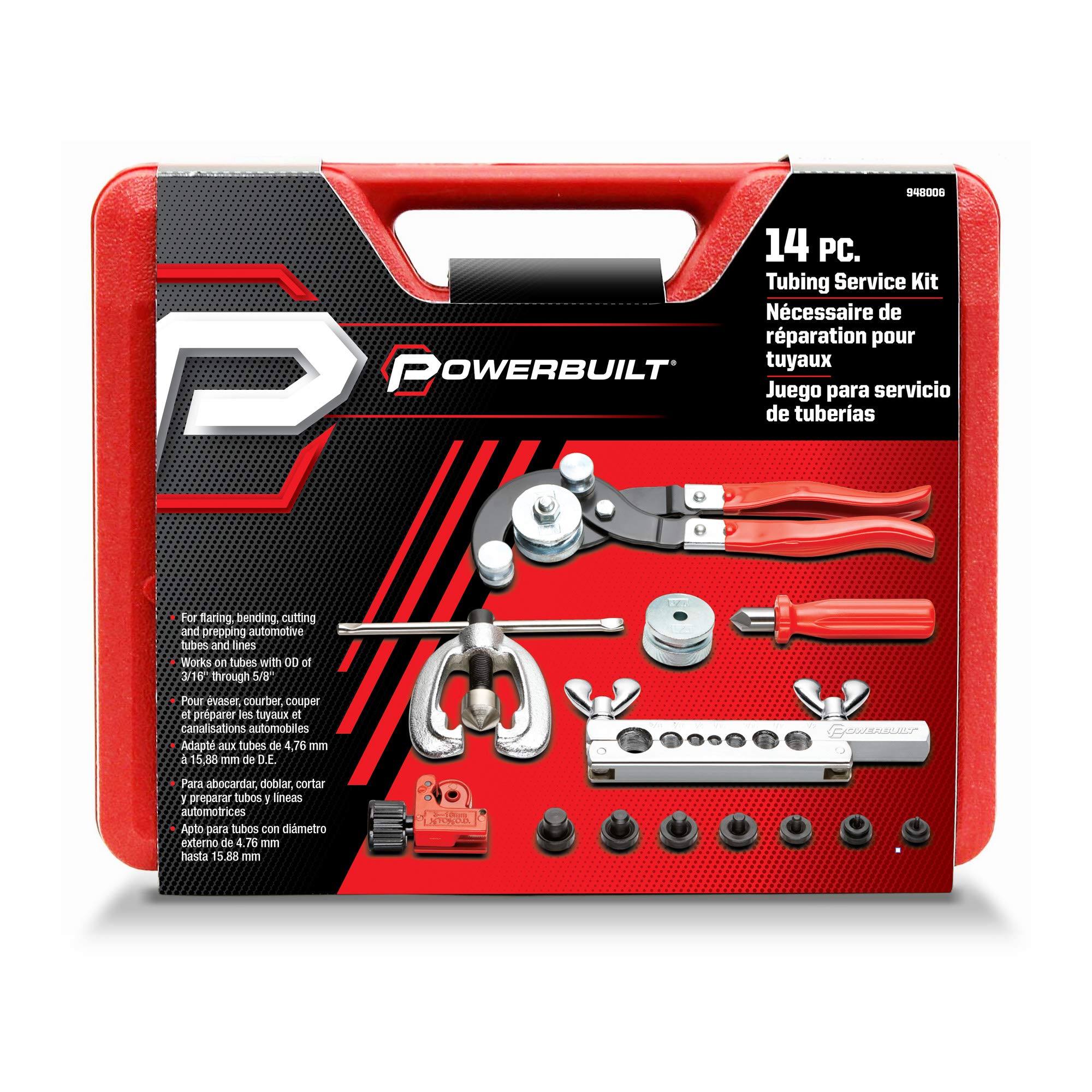 14 Piece Powerbuilt Master Tubing Service Kit, Cutting, Bending, Flaring Metal Tubes, HVAC, Car Repair, Plumbing, Electrical Tool Set - 948006