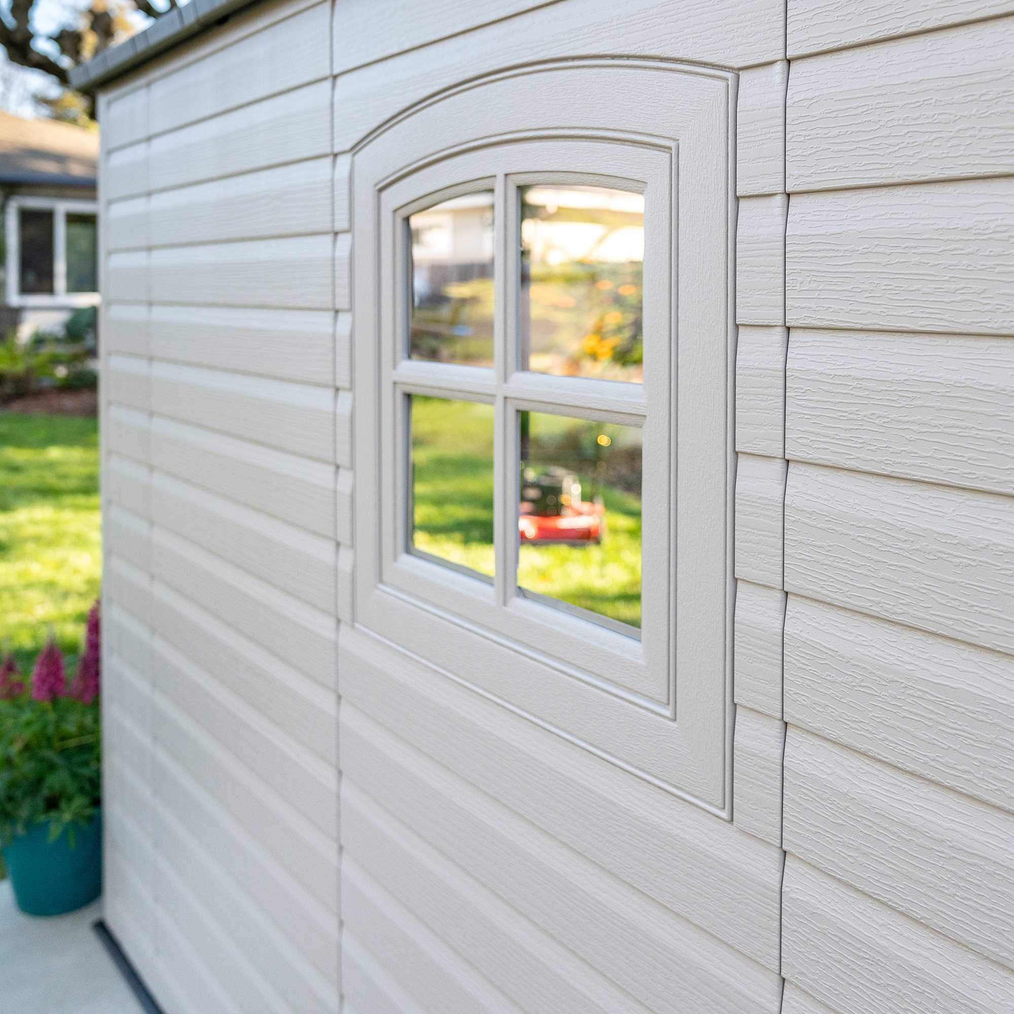 Outdoor Storage Shed Lifetime 60075, 8x15 Ft, Desert Sand, Resin Backyard Tool Shed with Lockable Doors and Weather-Resistant Panels