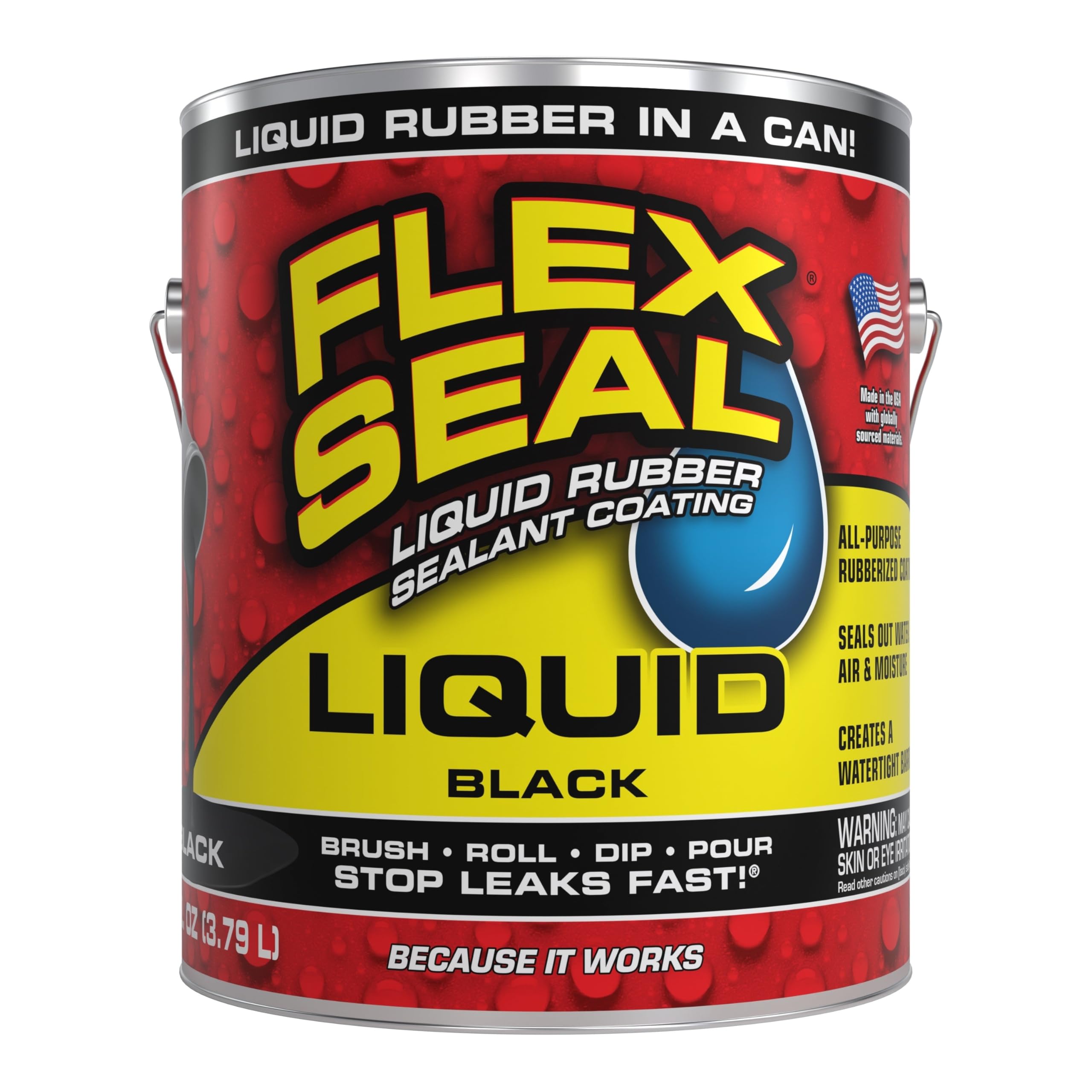 Rubber Coating Sealant, Flex Seal Liquid, Waterproof, Flexible, Breathable, and UV Resistant, Roof Repair, Basements, RV, Campers, Trailers, Marine, EPDM, Masonry, Black, 1 Gallon