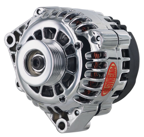384831 Powermaster Alternator (GM CS130D Chrome 165A 6 grv Pulley Side BAT Post No Rear Mtg Ear 1-Wire), 1 Pack